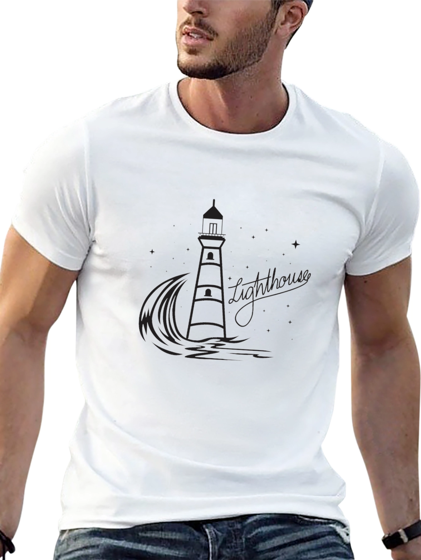 Mens Black Lighthouse Graphic Tee