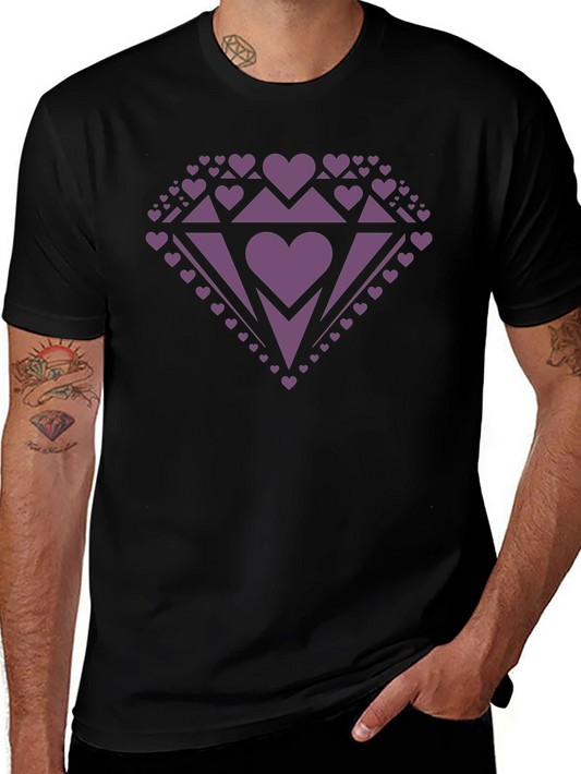 Heart Diamond Graphic Tee - Mens Black Casual Shirt