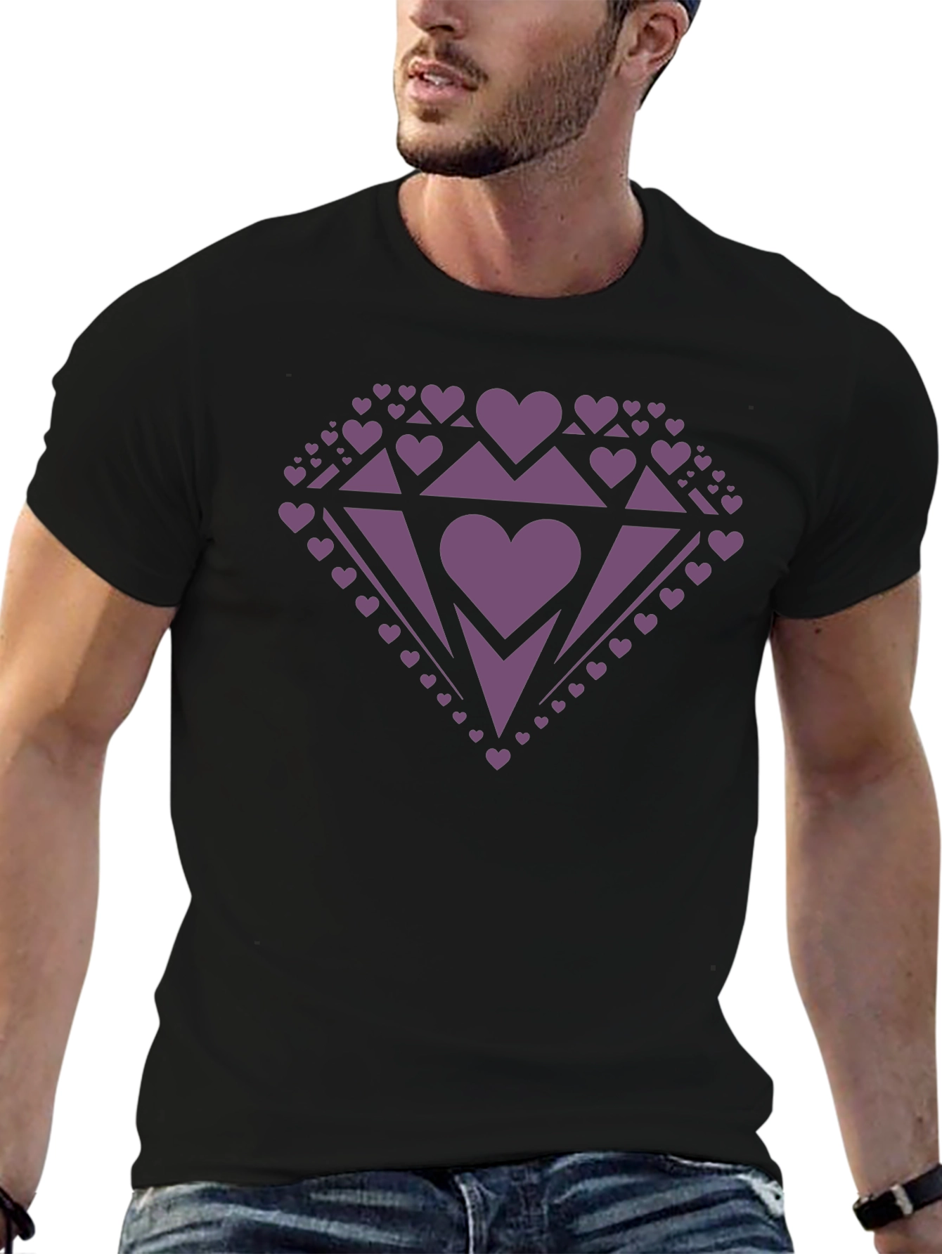 Heart Diamond Graphic Tee - Mens Black Casual Shirt
