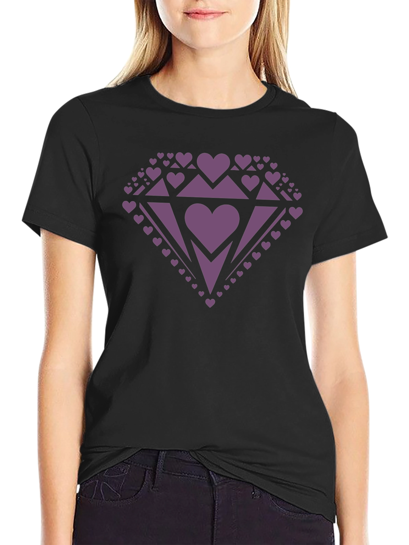 Heart Diamond Graphic Tee - Mens Black Casual Shirt