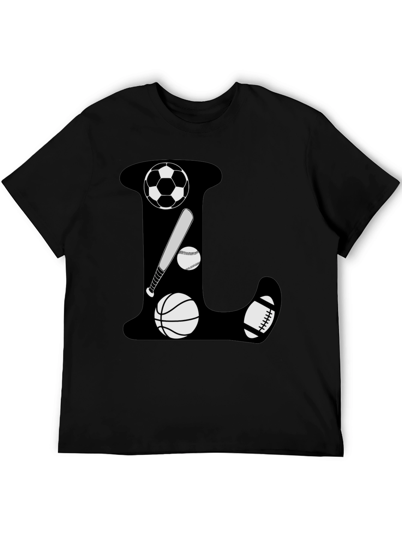 Sports Theme Letter L Black T-Shirt