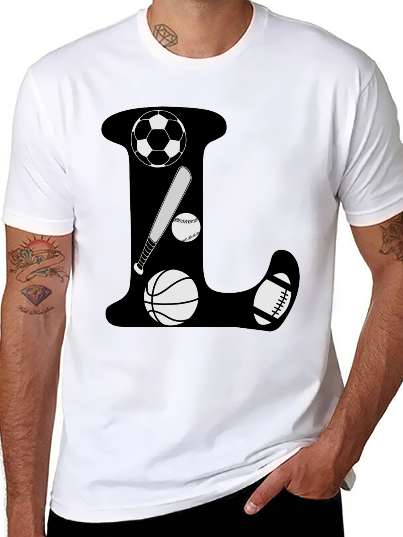 Sports Theme Letter L Black T-Shirt