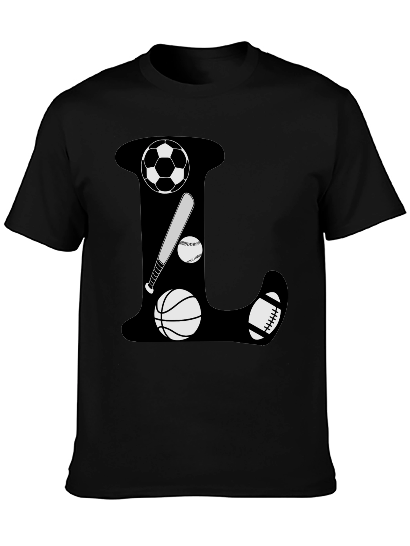 Sports Theme Letter L Black T-Shirt