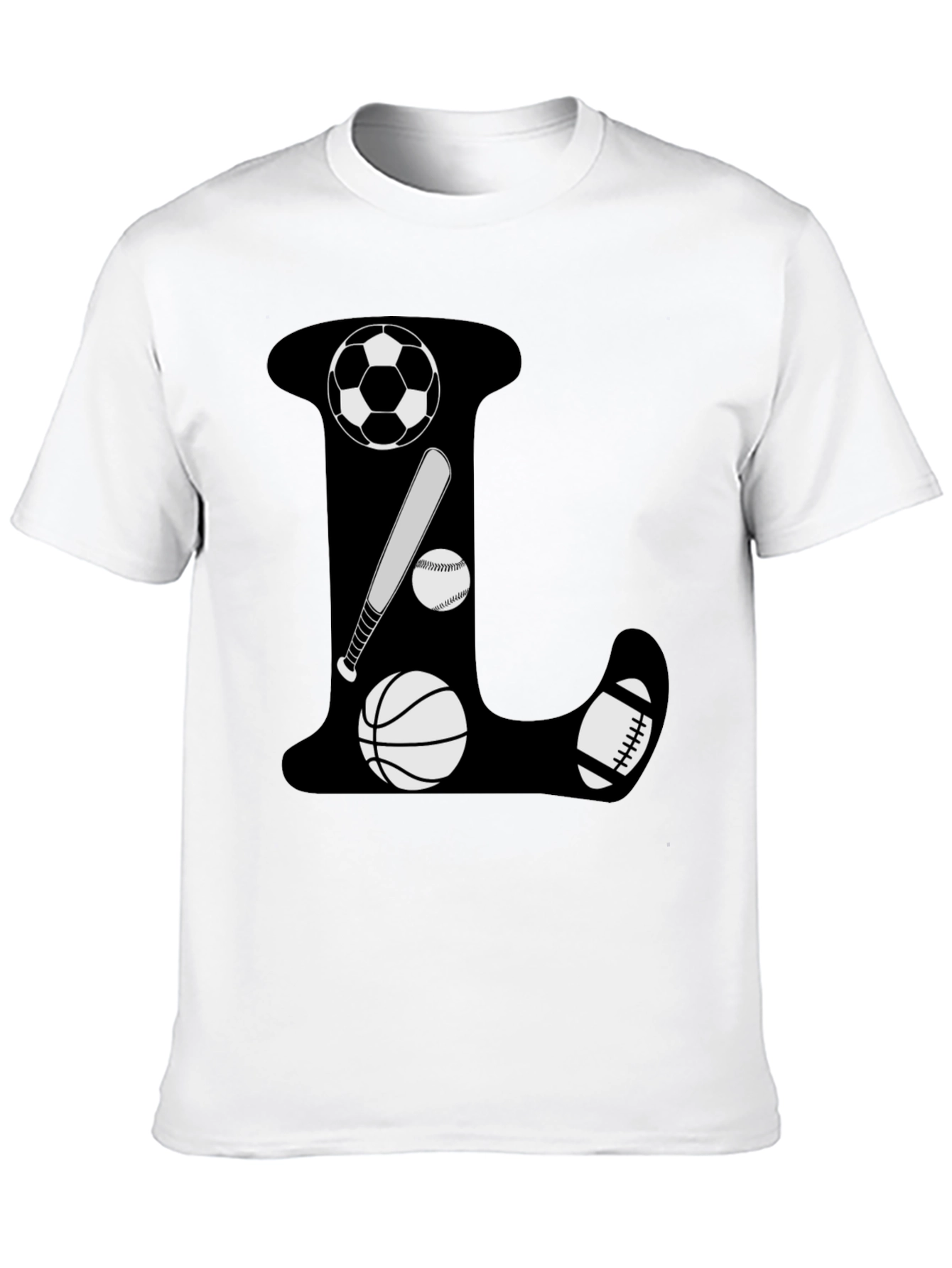 Sports Theme Letter L Black T-Shirt
