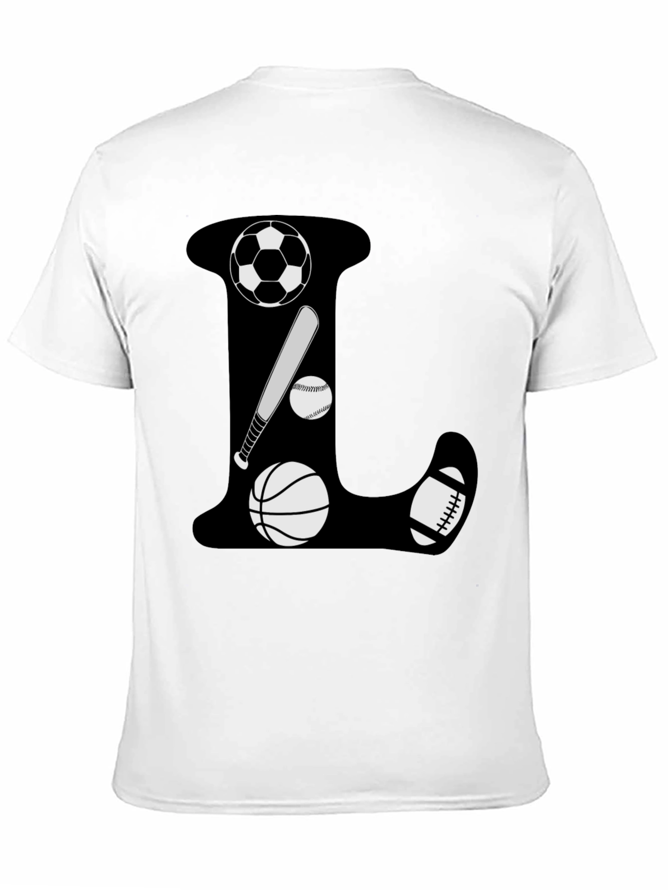 Sports Theme Letter L Black T-Shirt