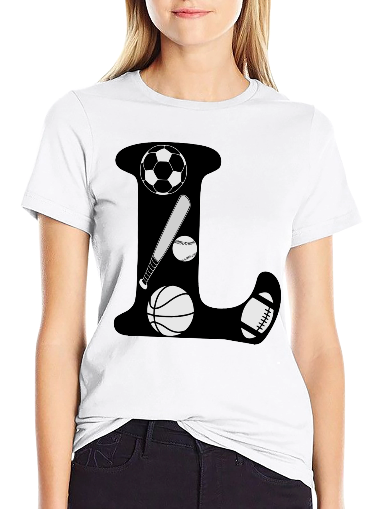 Sports Theme Letter L Black T-Shirt