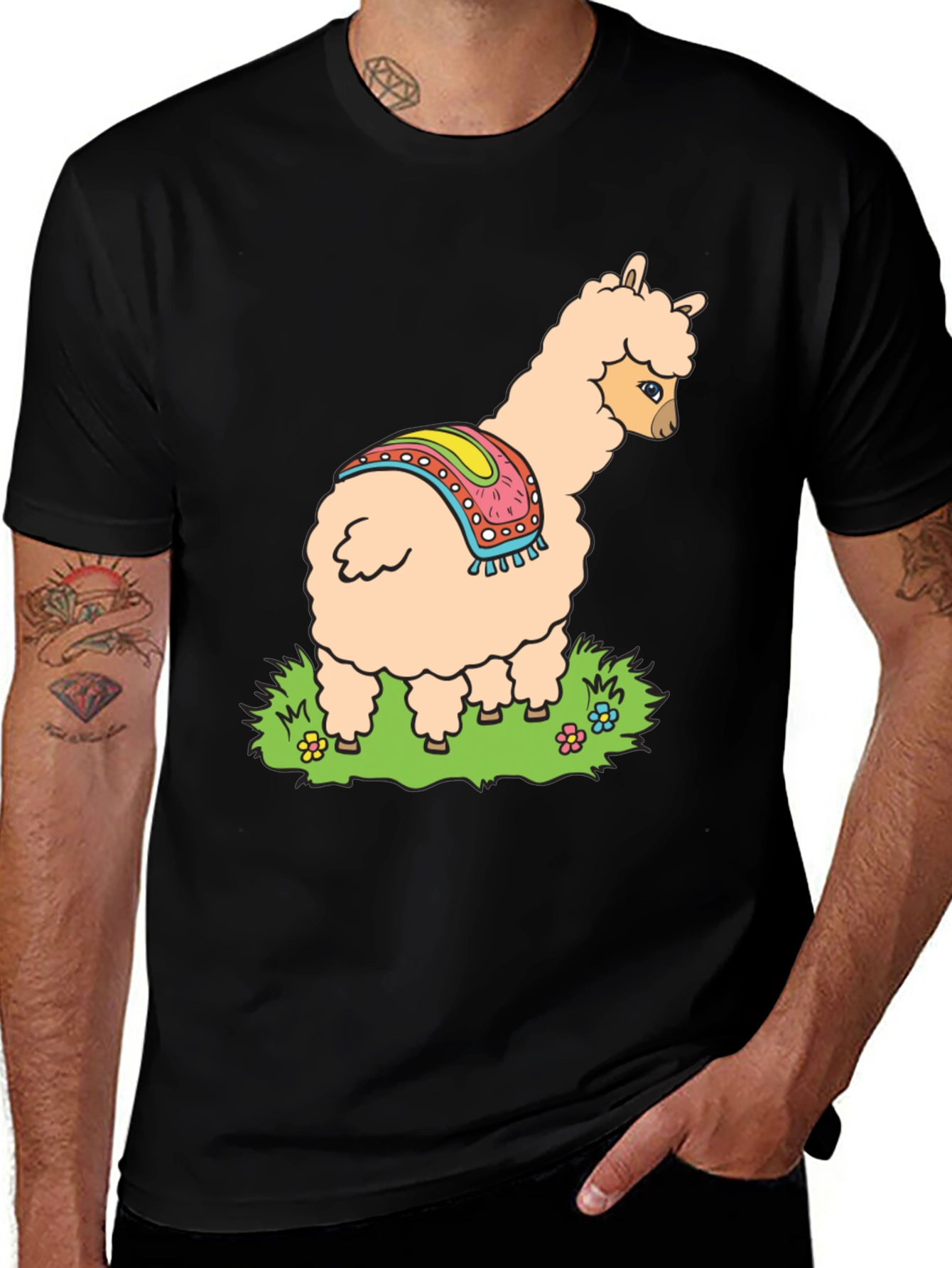 Llama Graphic Tee - Black Cotton T-Shirt