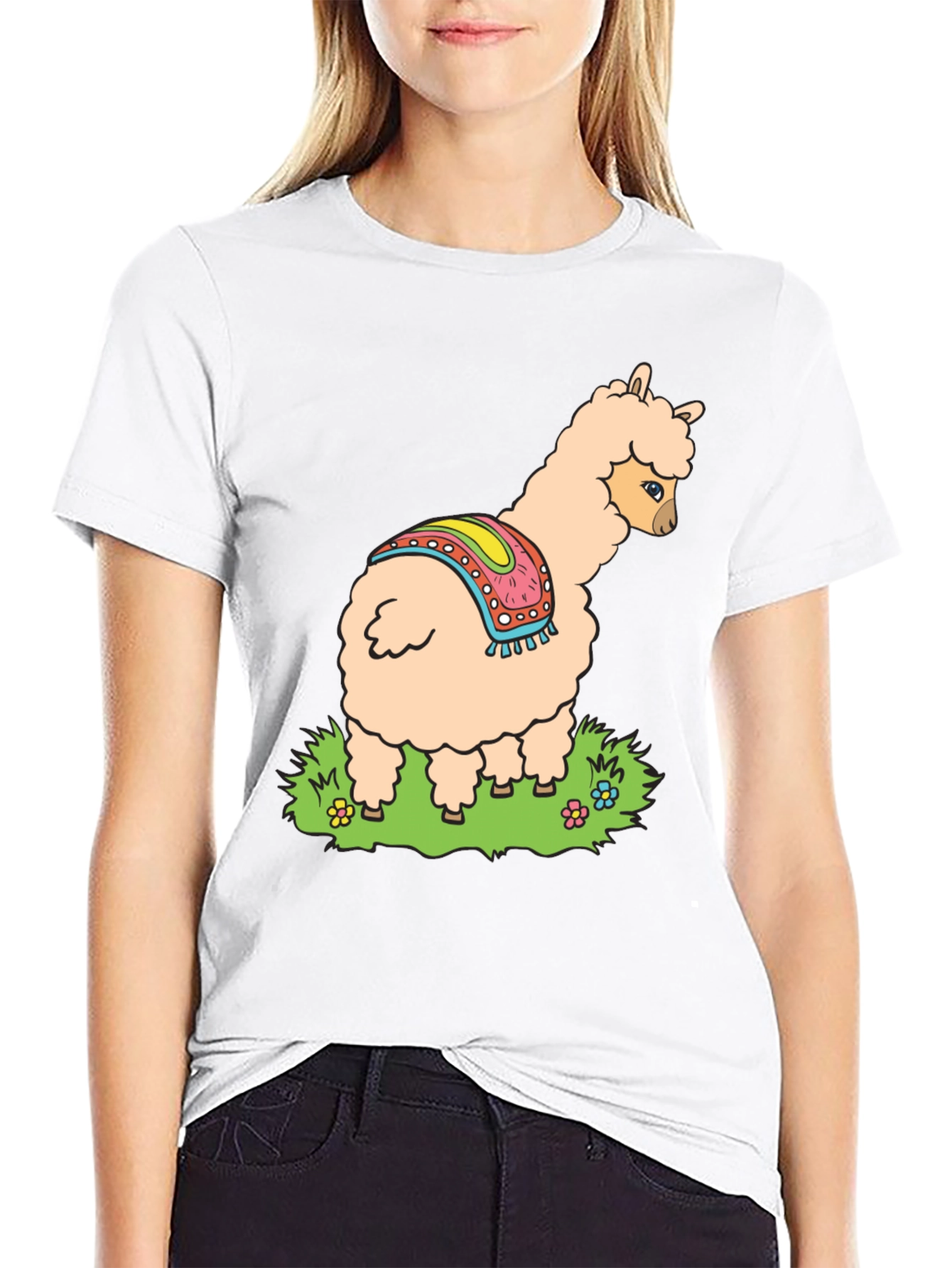 Llama Graphic Tee - Black Cotton T-Shirt