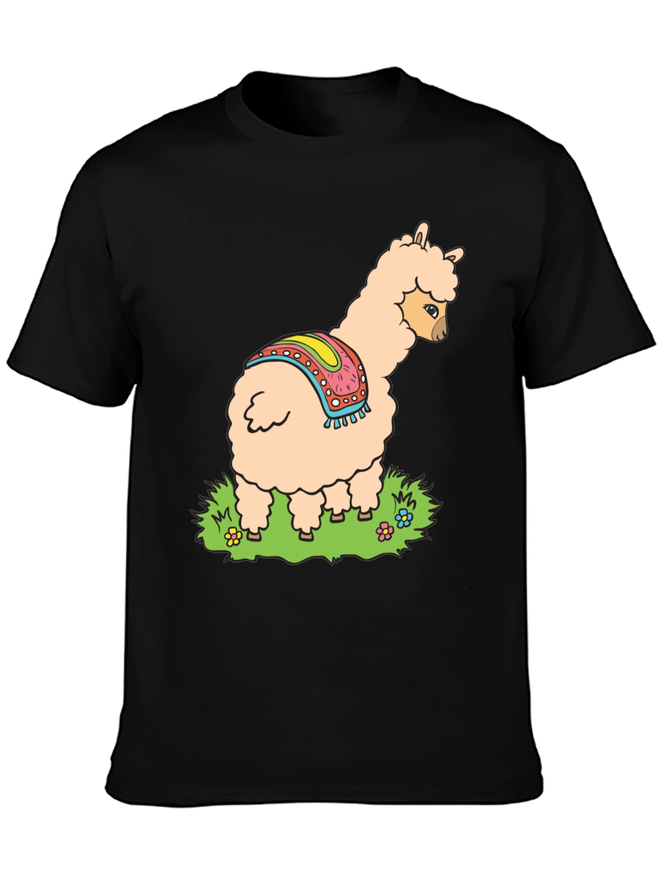 Llama Graphic Tee - Black Cotton T-Shirt