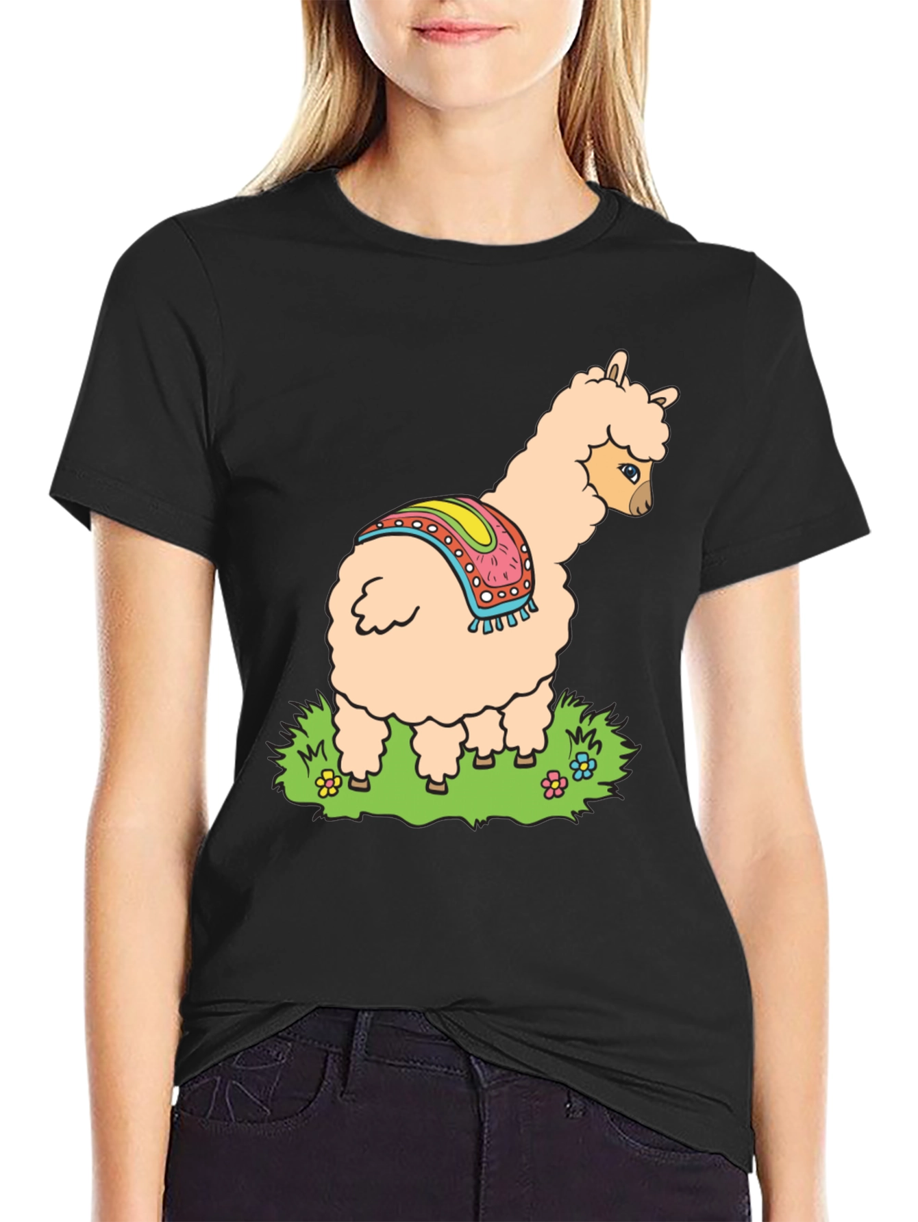 Llama Graphic Tee - Black Cotton T-Shirt