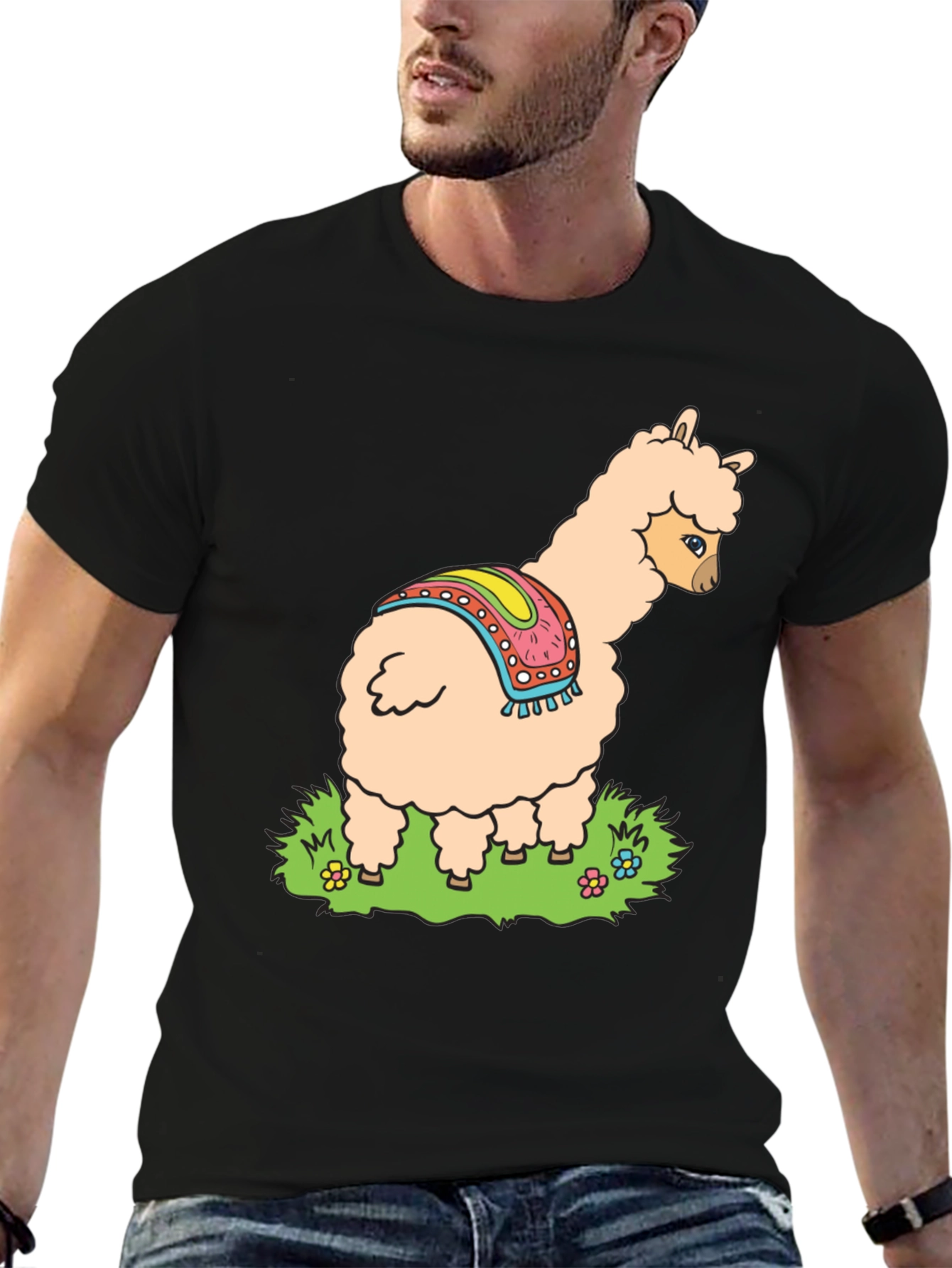 Llama Graphic Tee - Black Cotton T-Shirt