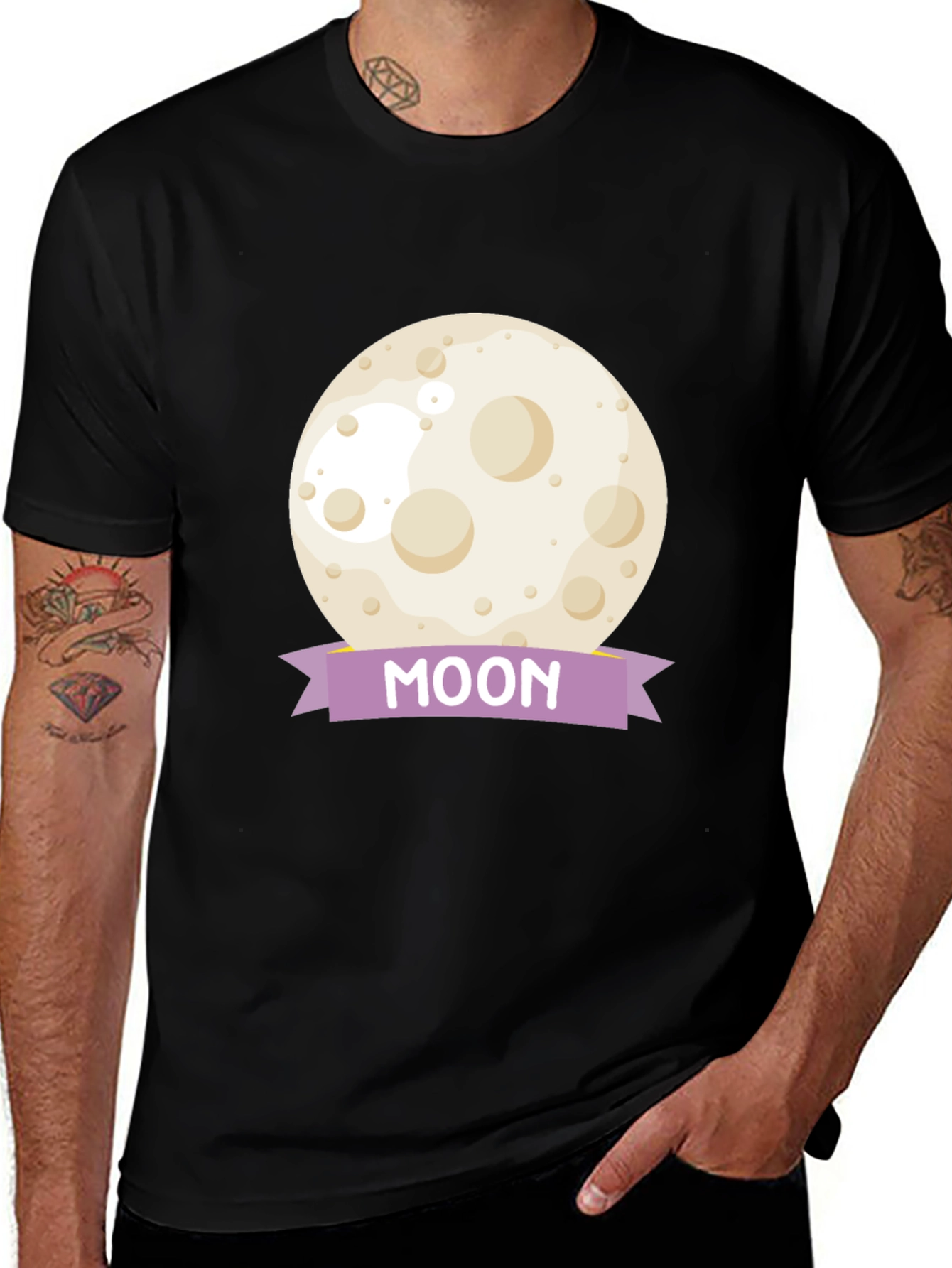 Moon Graphic Tee - Black Cotton Casual T-Shirt