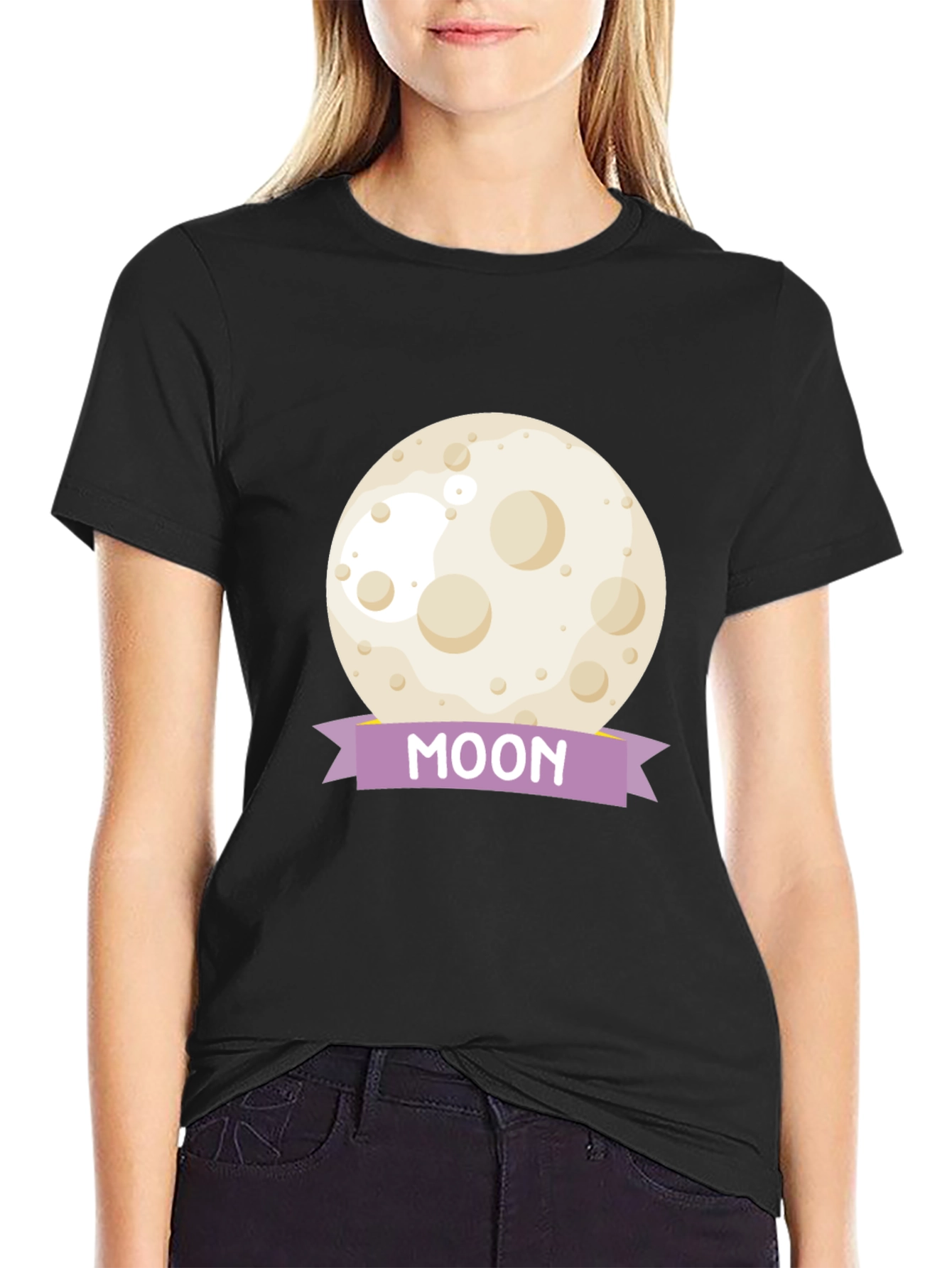 Moon Graphic Tee - Black Cotton Casual T-Shirt
