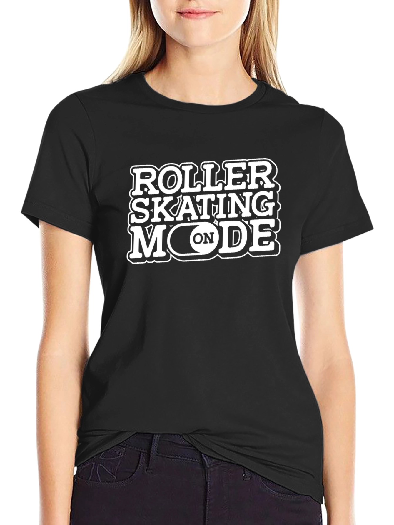 Roller Skating Mode On Black T-Shirt