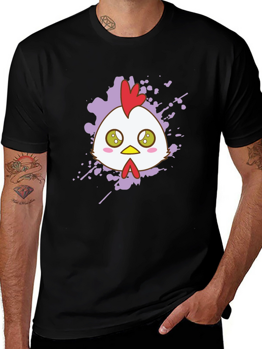 Cute Chicken Graphic Tee - Black Cotton T-Shirt