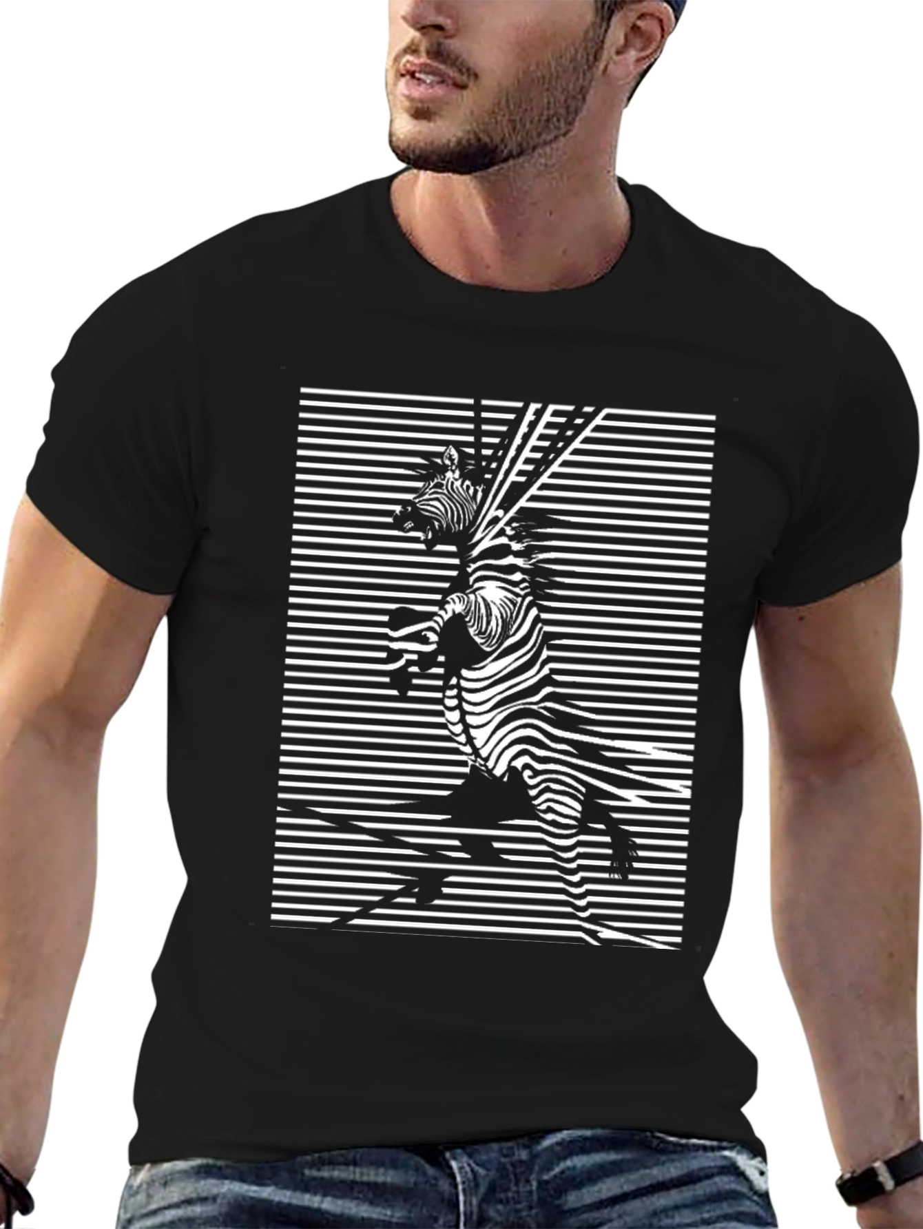 Zebra Optical Illusion Black T-Shirt