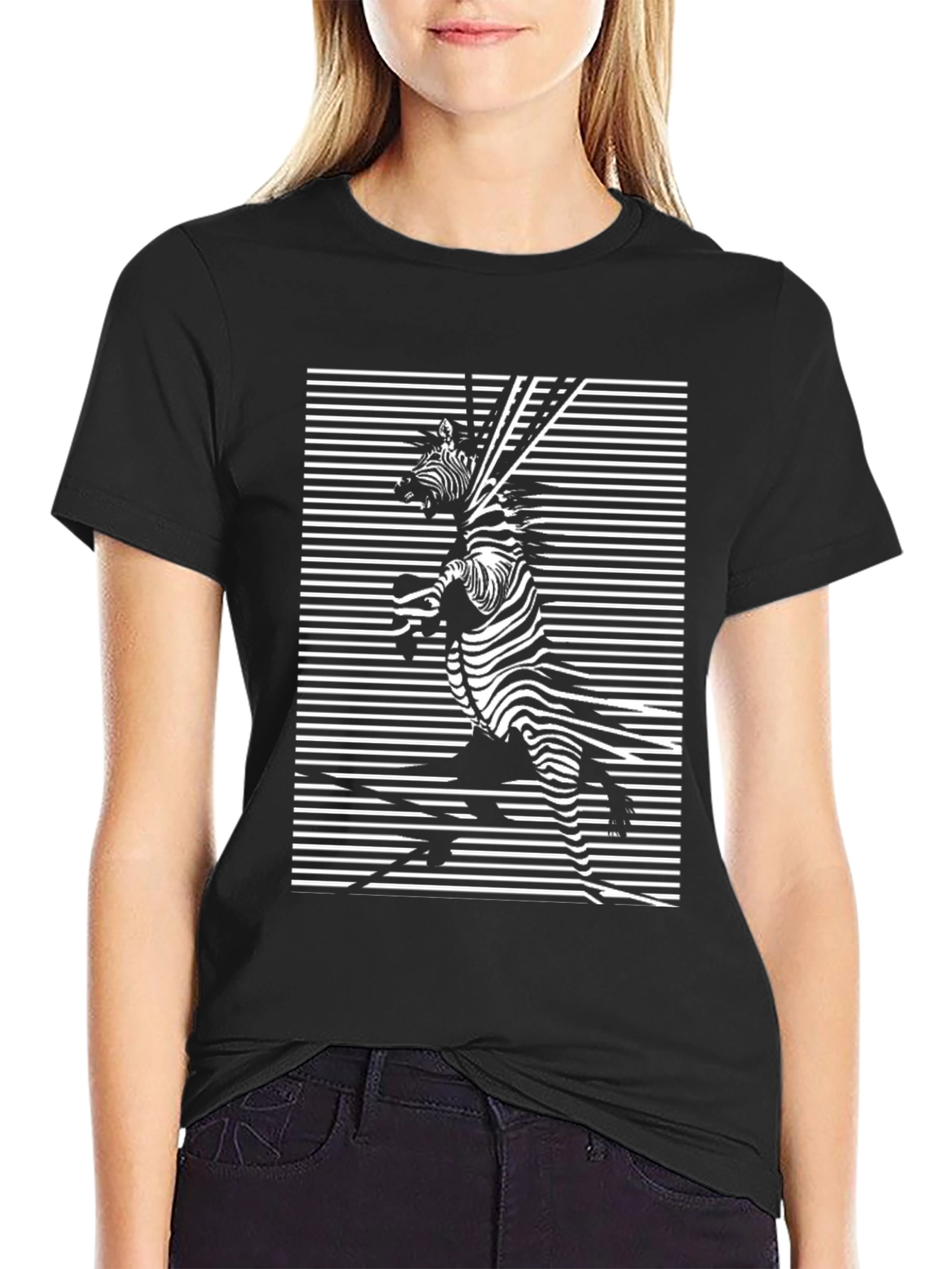 Zebra Optical Illusion Black T-Shirt