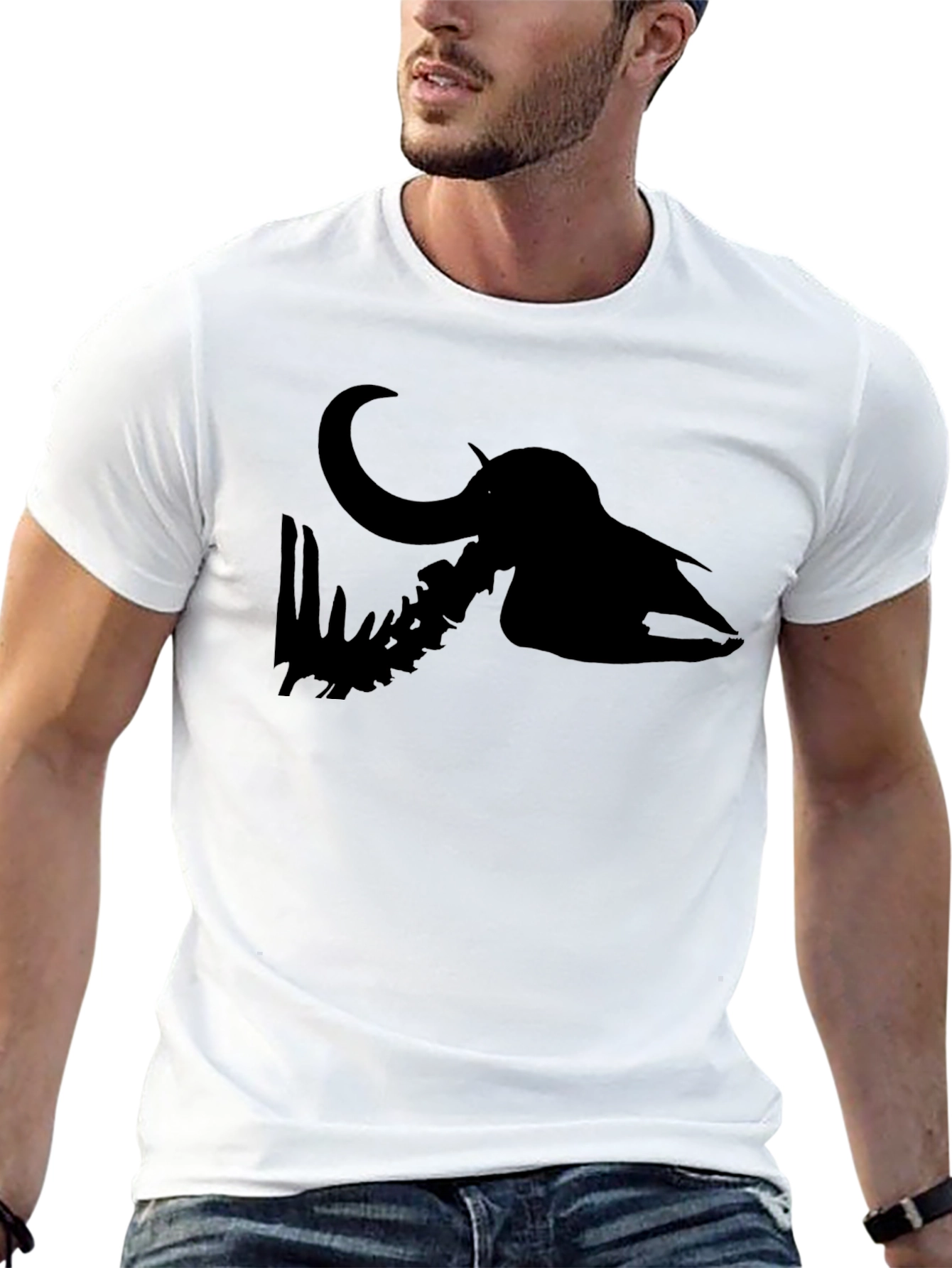 Mammoth Skull Graphic Print Black T-Shirt