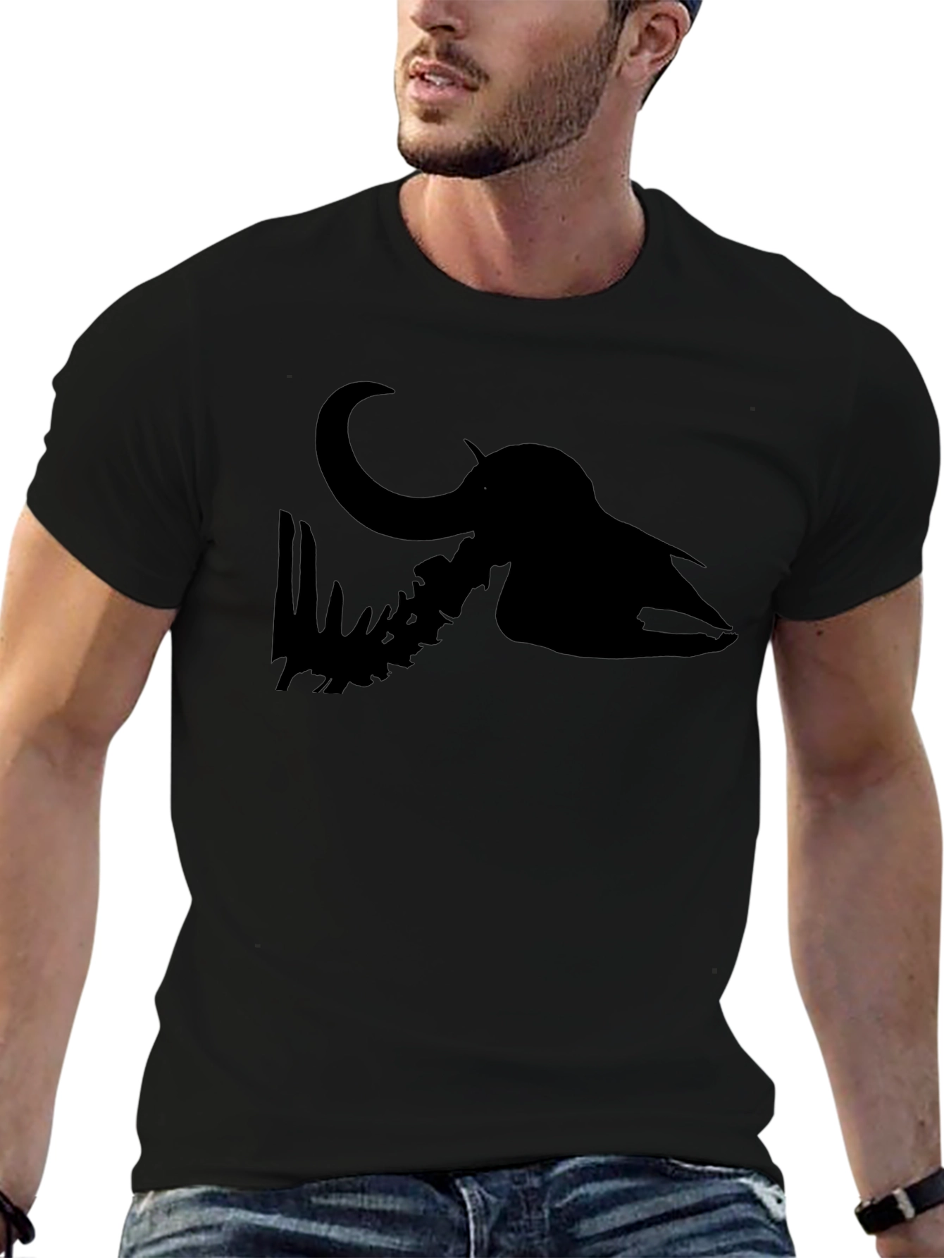 Mammoth Skull Graphic Print Black T-Shirt