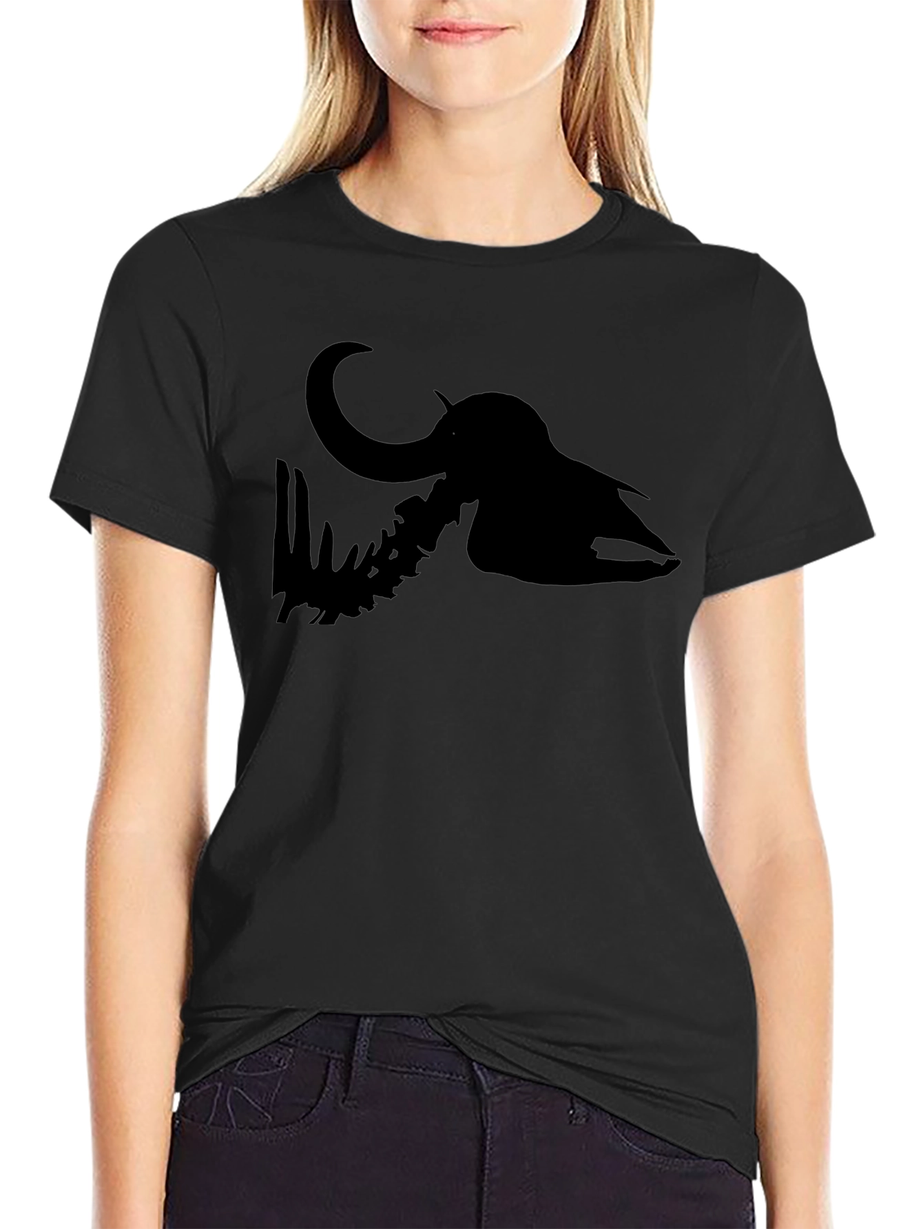 Mammoth Skull Graphic Print Black T-Shirt