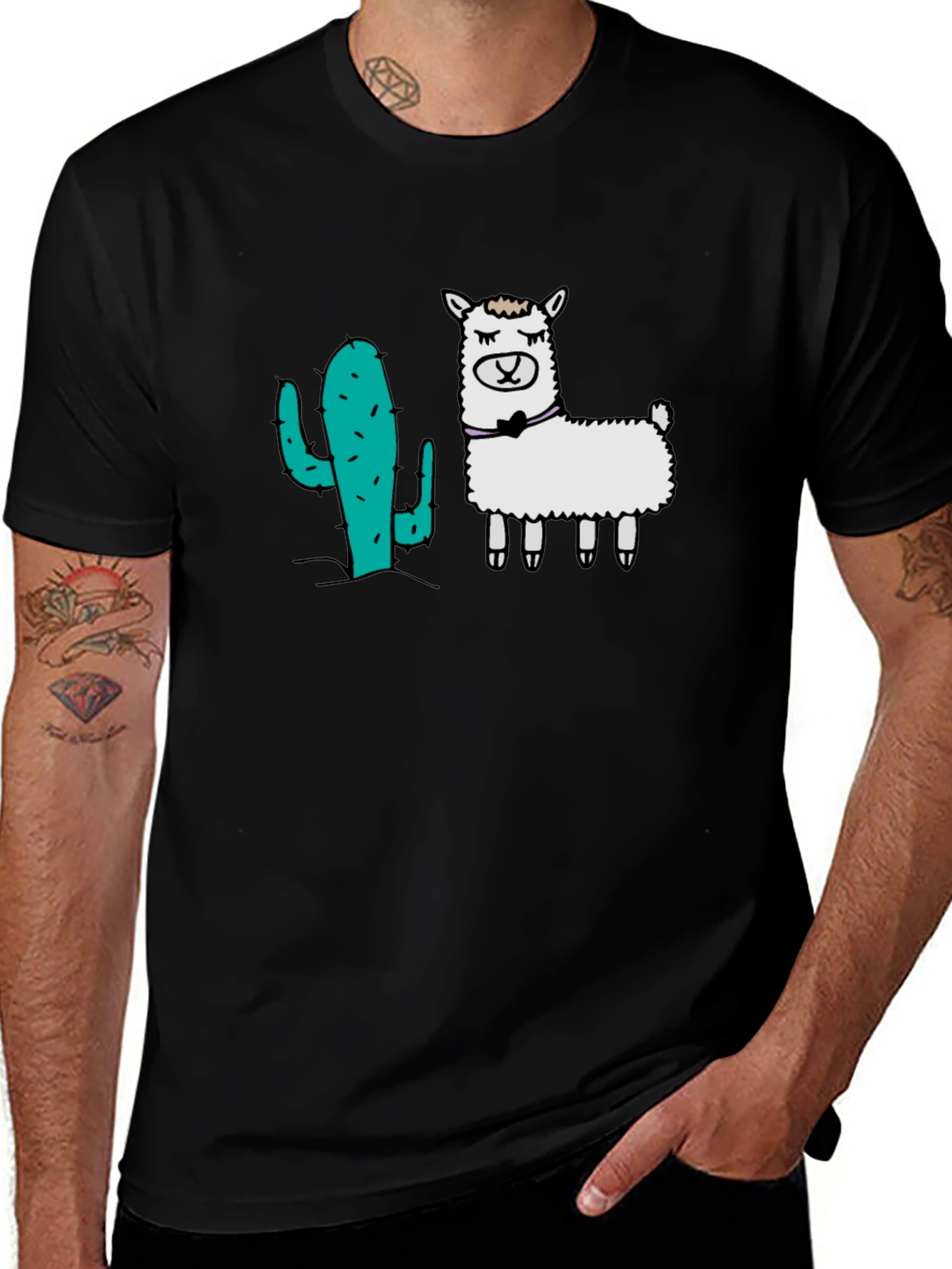 Cactus & Llama Graphic Black T-Shirt