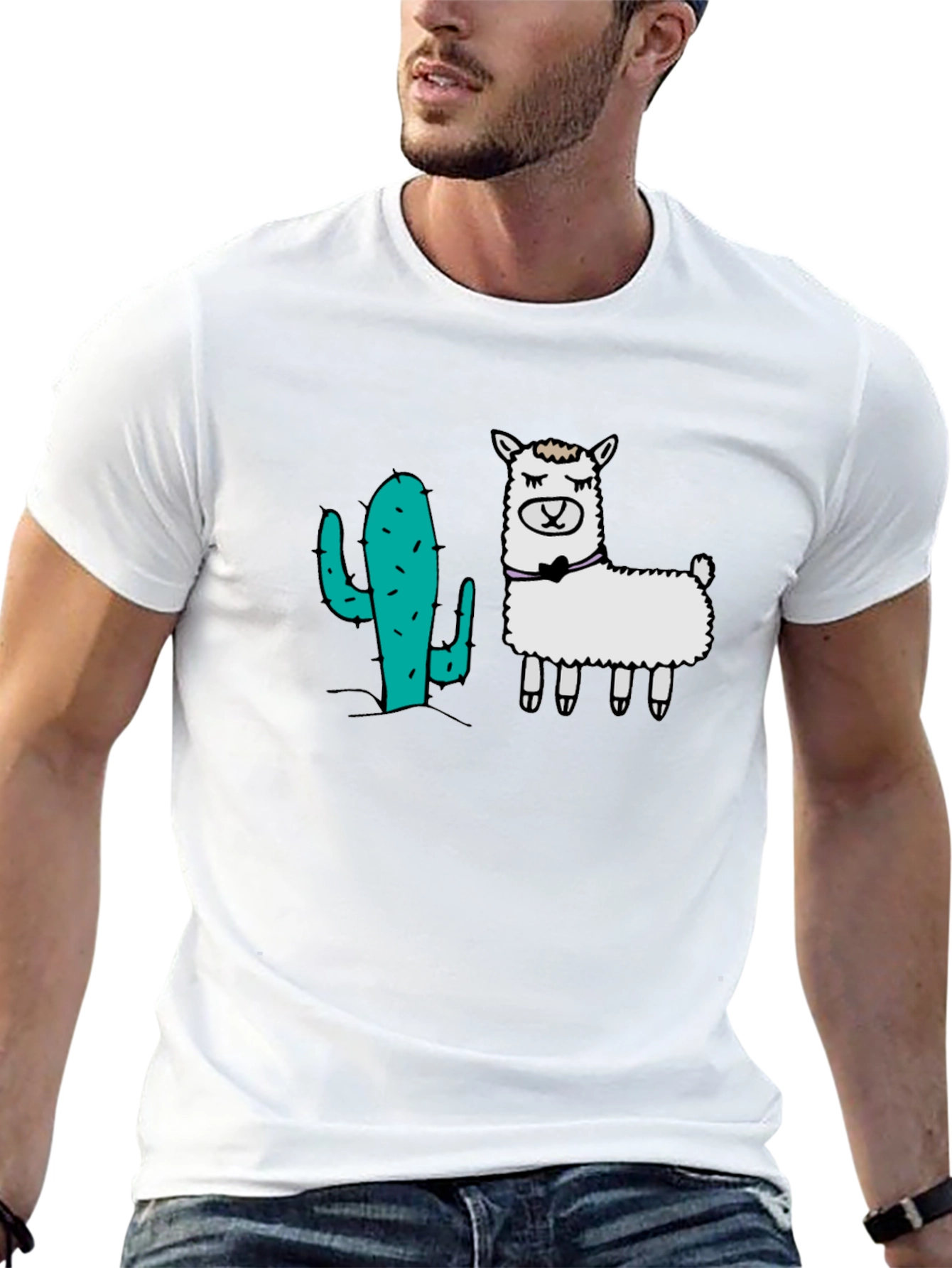 Cactus & Llama Graphic Black T-Shirt
