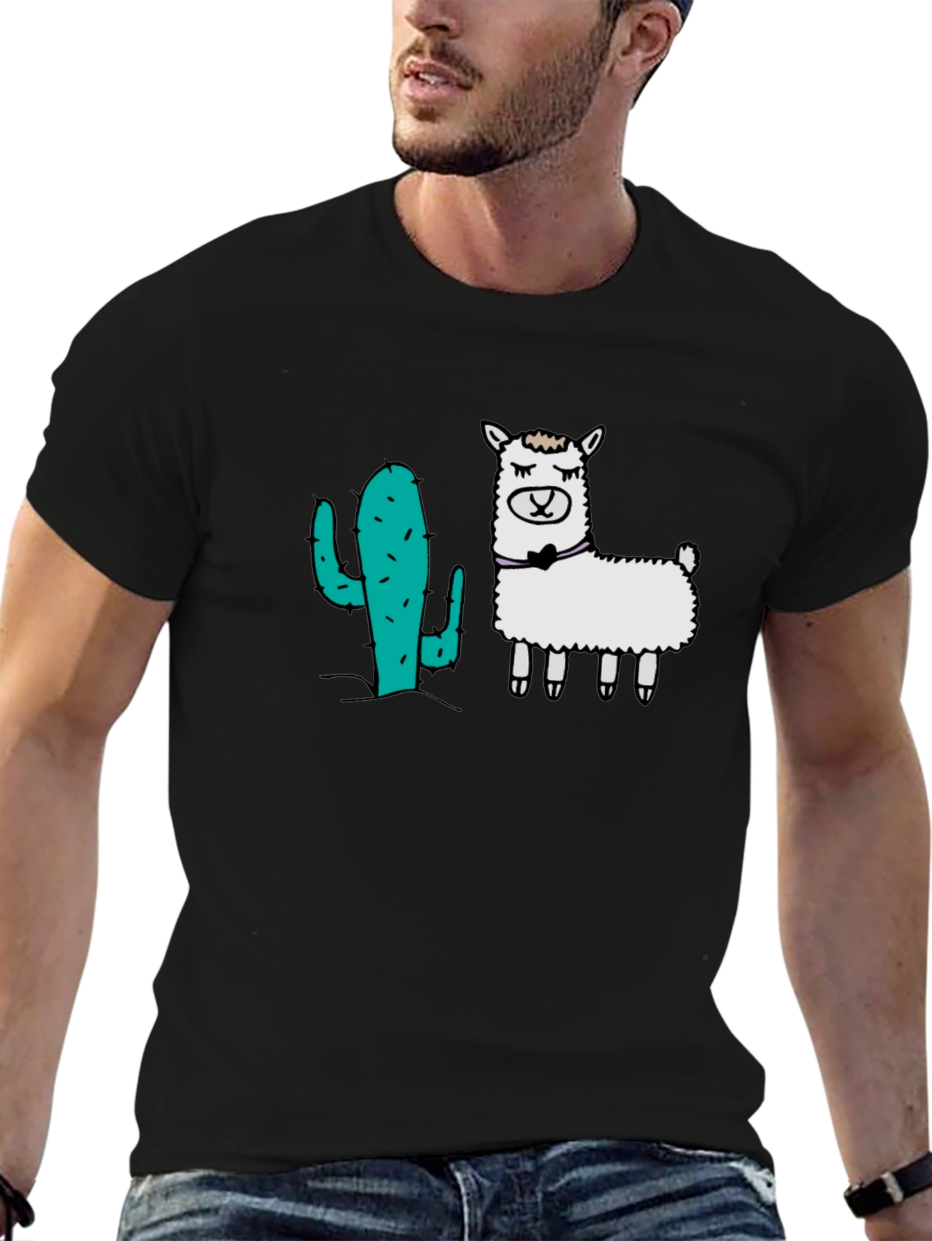 Cactus & Llama Graphic Black T-Shirt