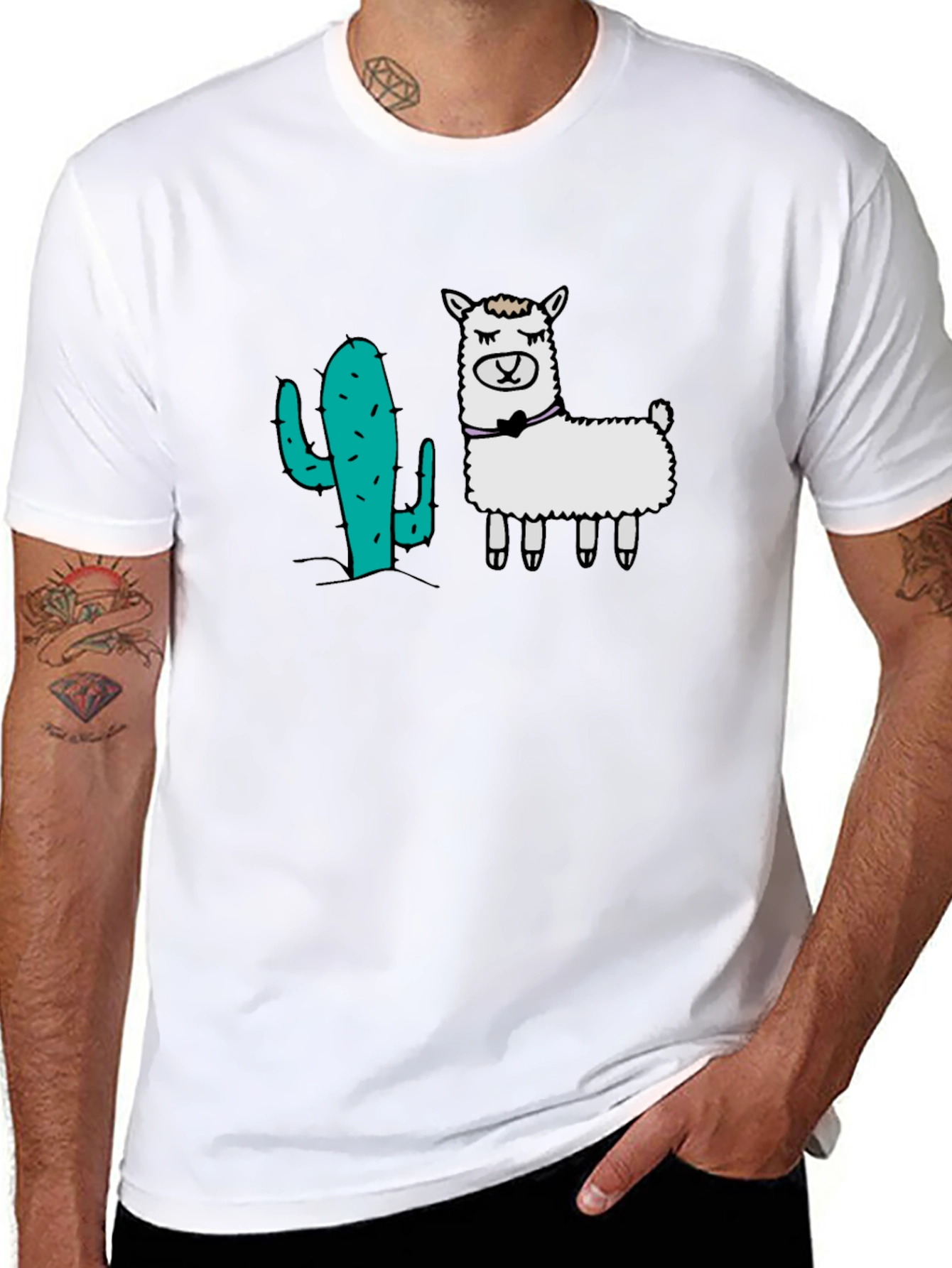 Cactus & Llama Graphic Black T-Shirt