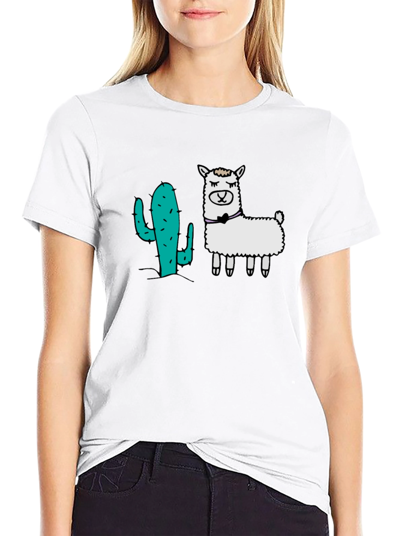 Cactus & Llama Graphic Black T-Shirt