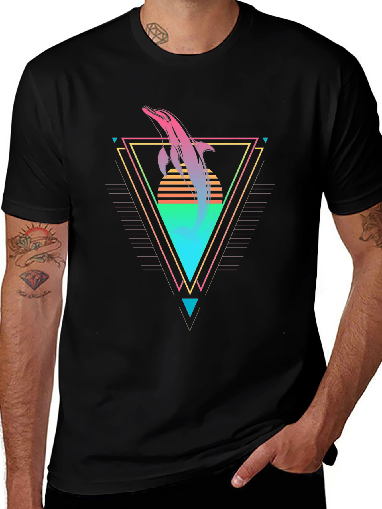 Retro Dolphin Graphic Tee - Black T-Shirt