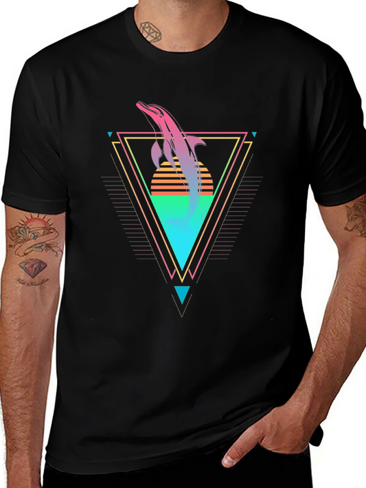Retro Dolphin Graphic Tee - Black T-Shirt