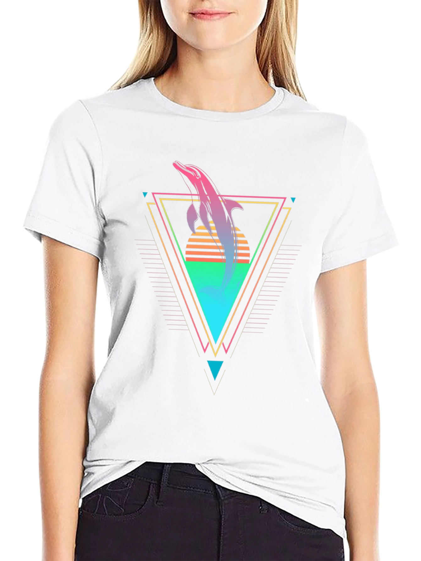 Retro Dolphin Graphic Tee - Black T-Shirt