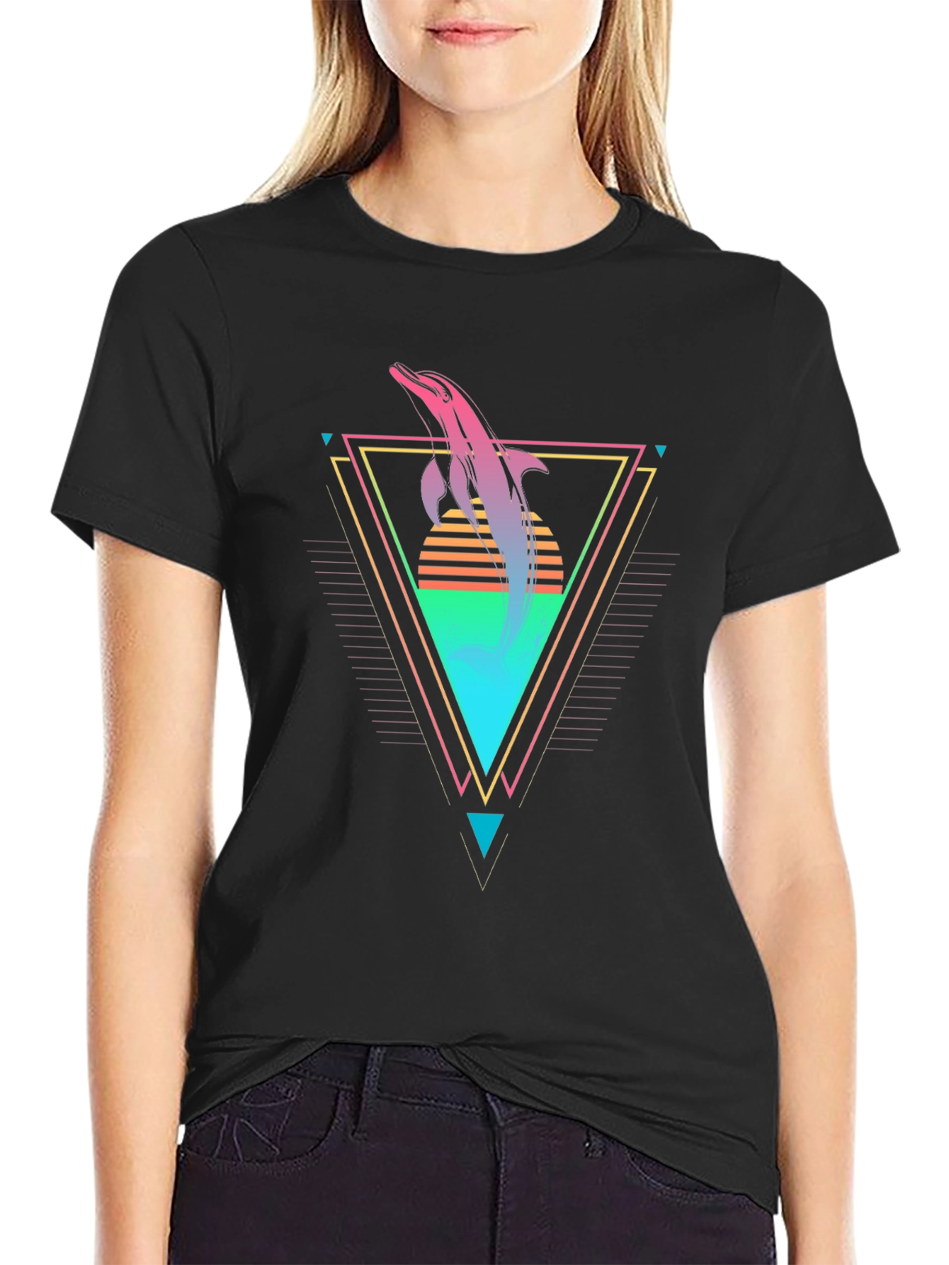 Retro Dolphin Graphic Tee - Black T-Shirt