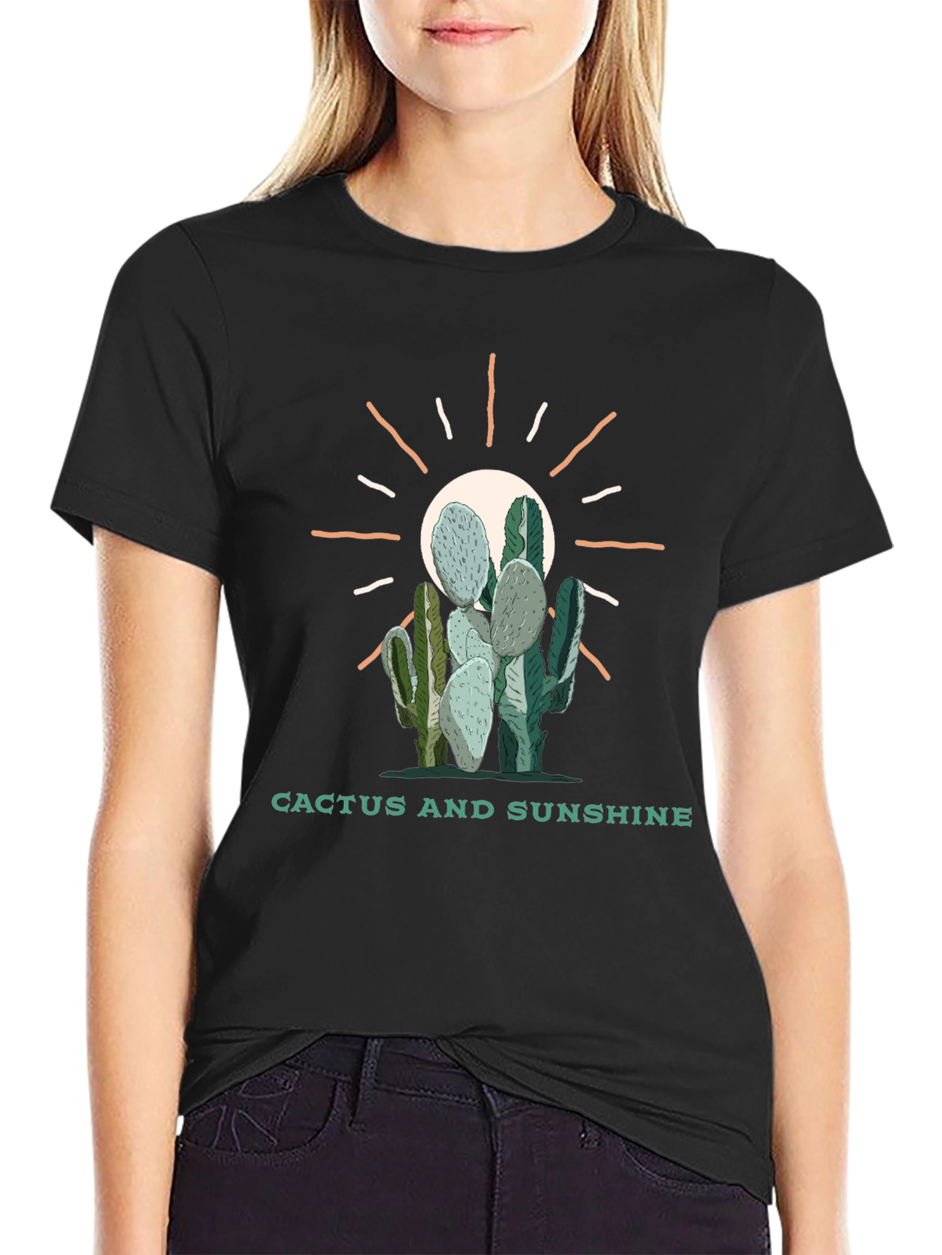 Cactus and Sunshine Black Graphic Tee