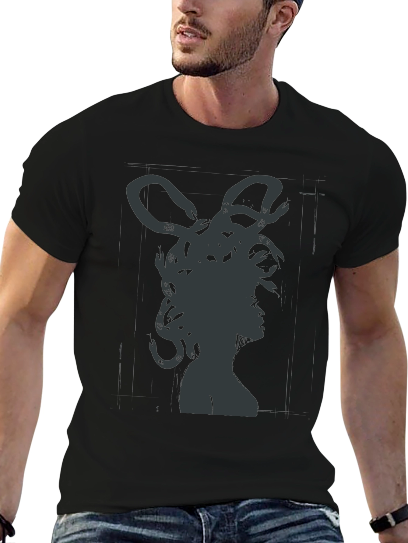 Medusa Graphic Tee - Mythical Snake Hair Black T-Shirt