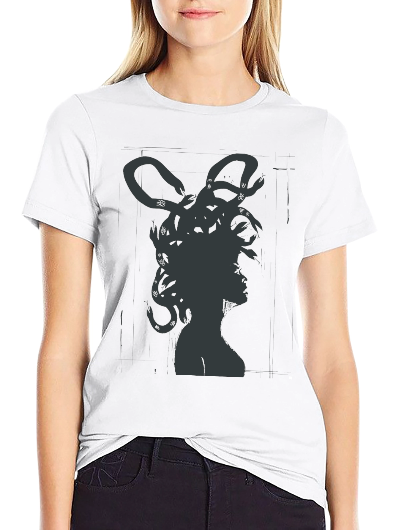Medusa Graphic Tee - Mythical Snake Hair Black T-Shirt