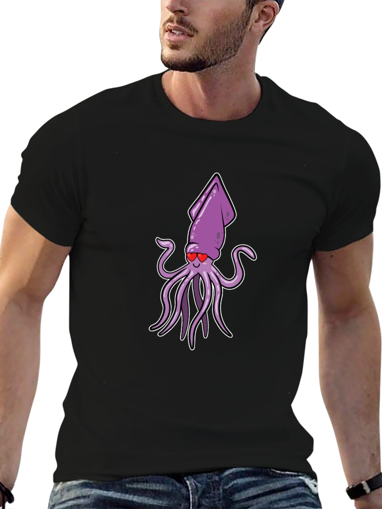 Cute Squid Love Cartoon Graphic T-Shirt