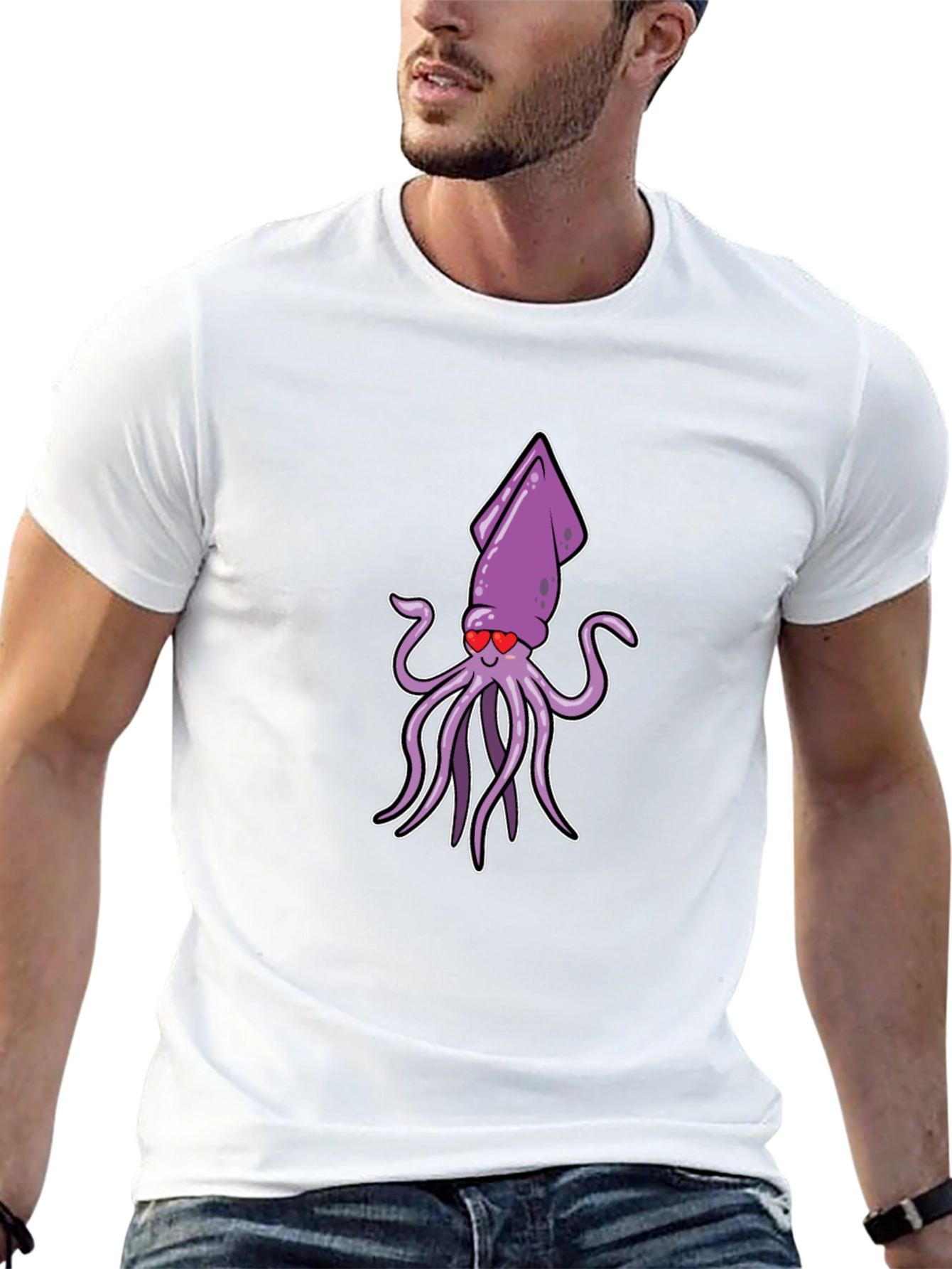 Cute Squid Love Cartoon Graphic T-Shirt
