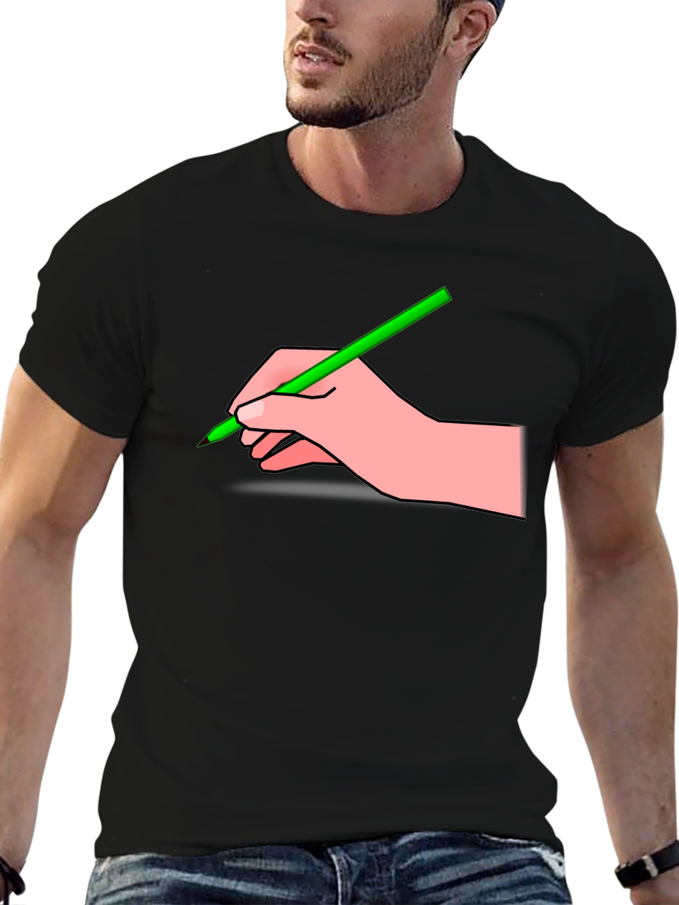 Hand with Pencil Graphic T-Shirt