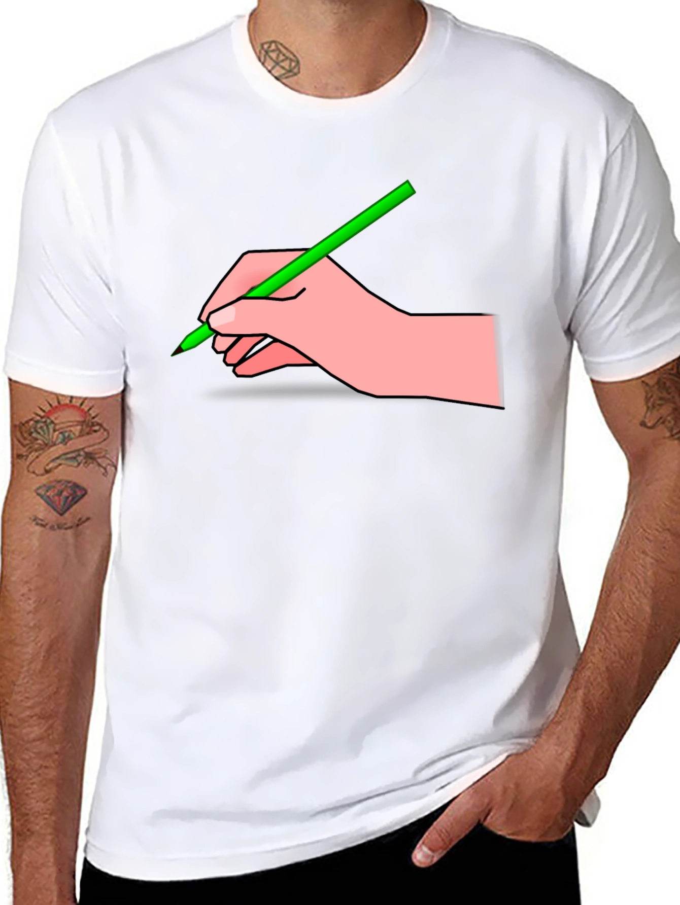 Hand with Pencil Graphic T-Shirt