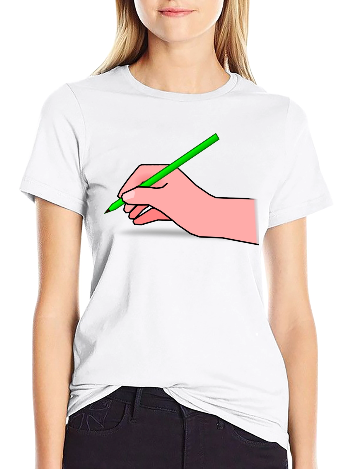 Hand with Pencil Graphic T-Shirt