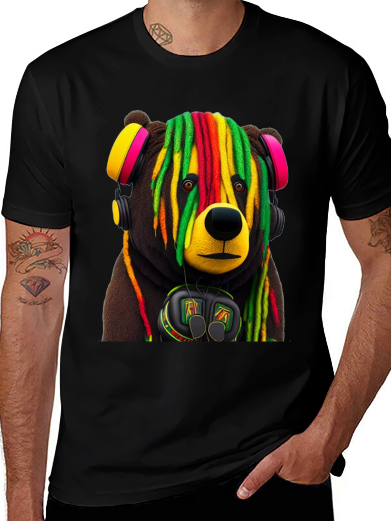 Rasta Bear Graphic Tee - Cool Streetwear