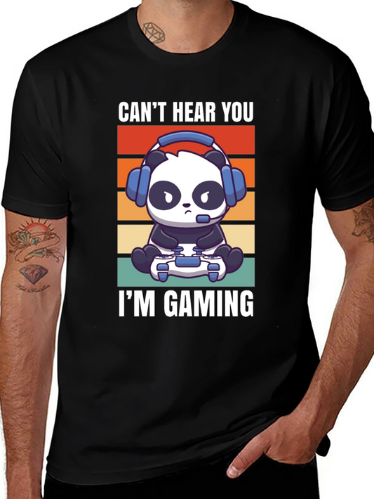 Gamer Panda Black T-Shirt - Cant Hear You Im Gaming