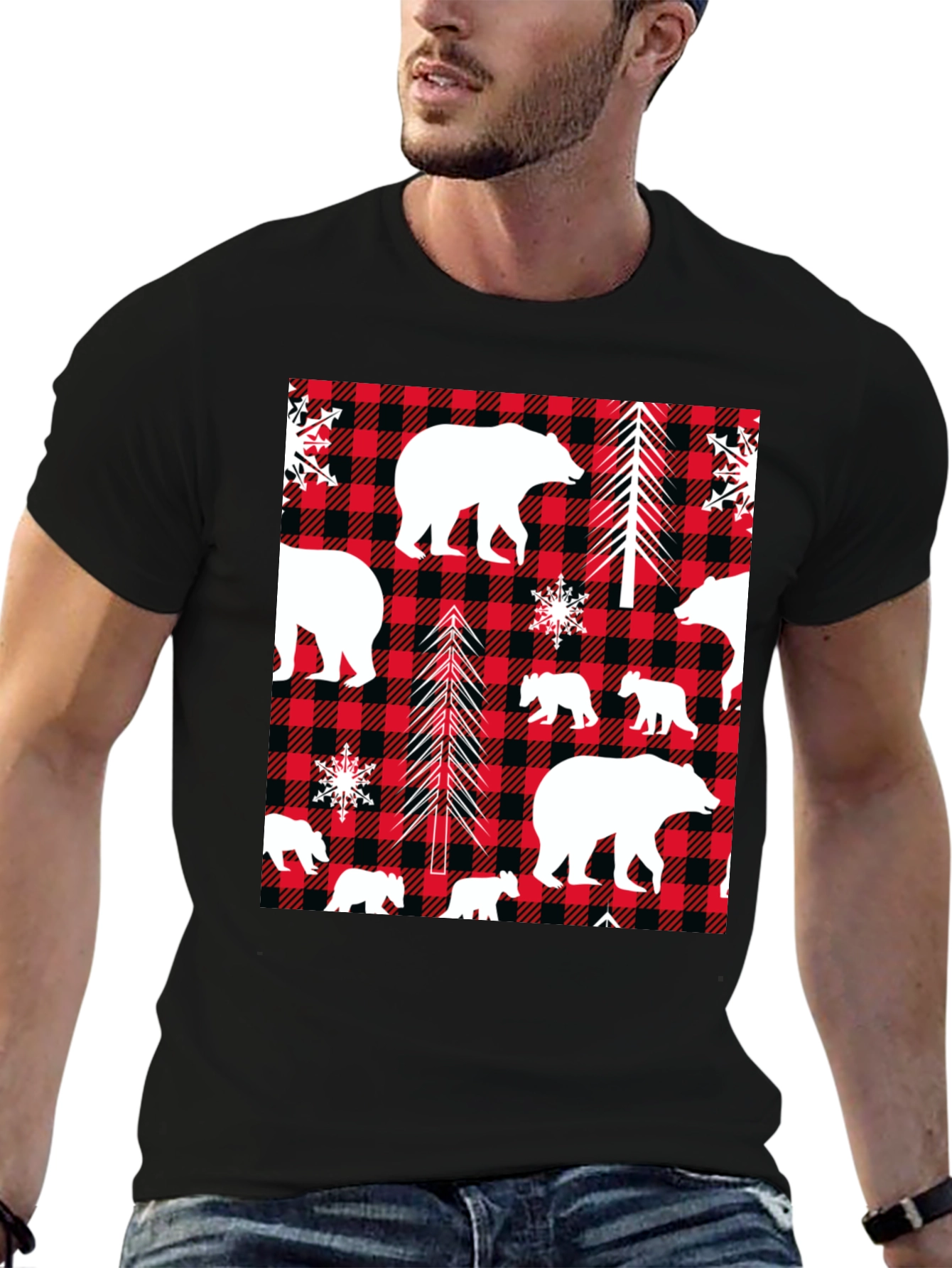 Bear & Buffalo Plaid Graphic Tee