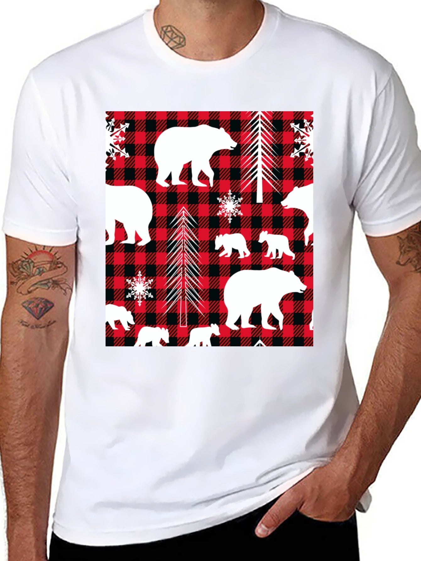 Bear & Buffalo Plaid Graphic Tee