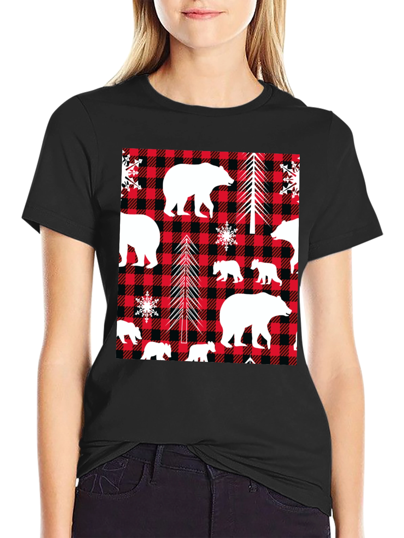 Bear & Buffalo Plaid Graphic Tee