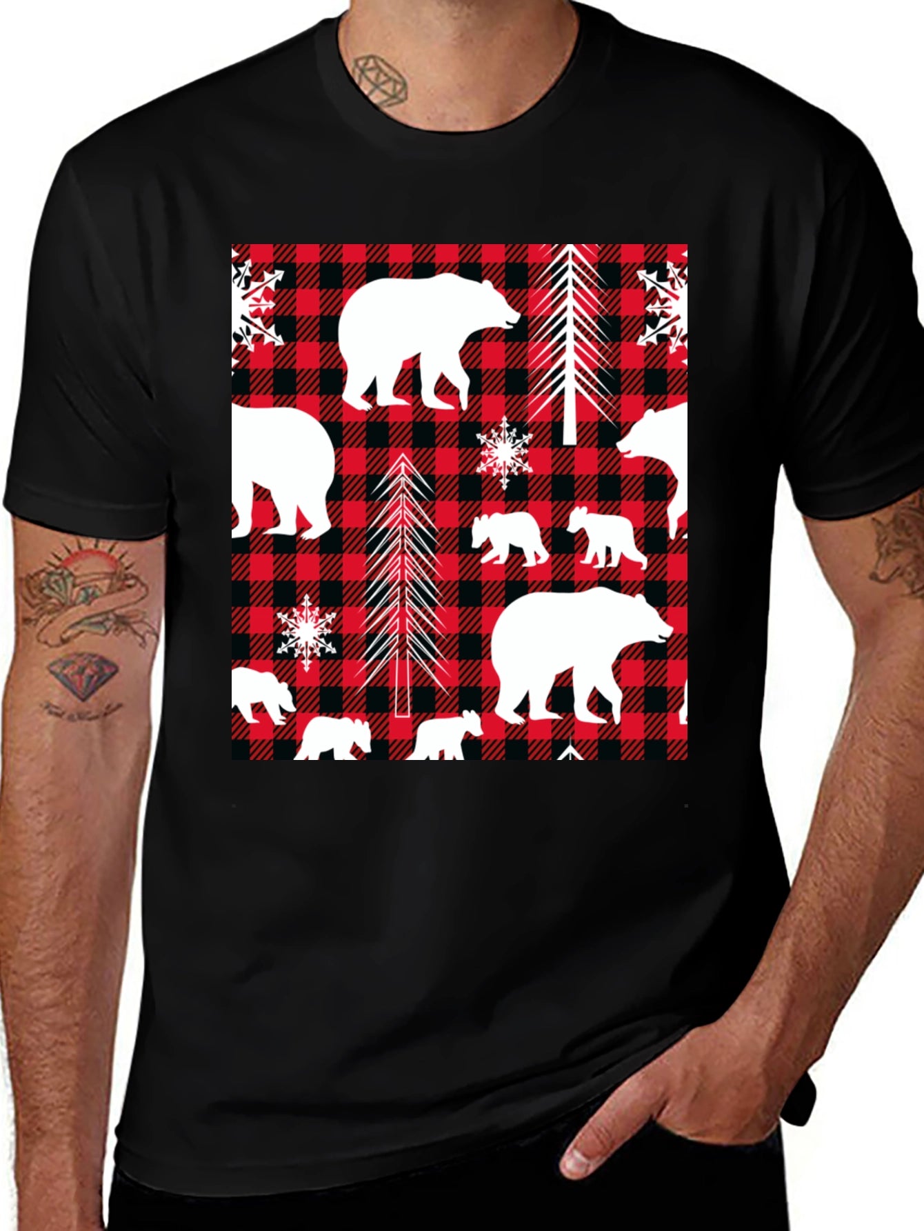 Bear & Buffalo Plaid Graphic Tee