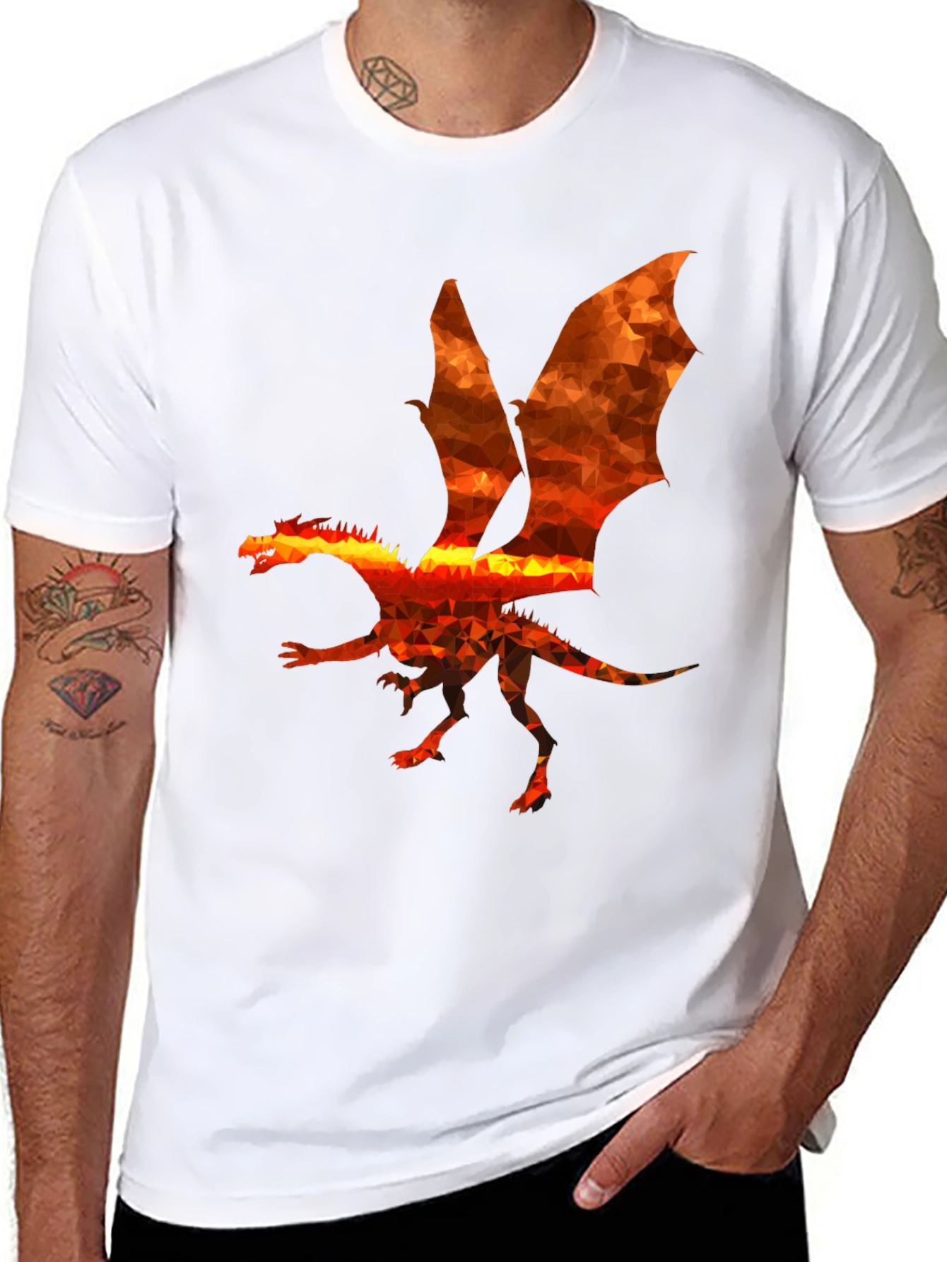 Geometric Dragon Graphic Black T-Shirt
