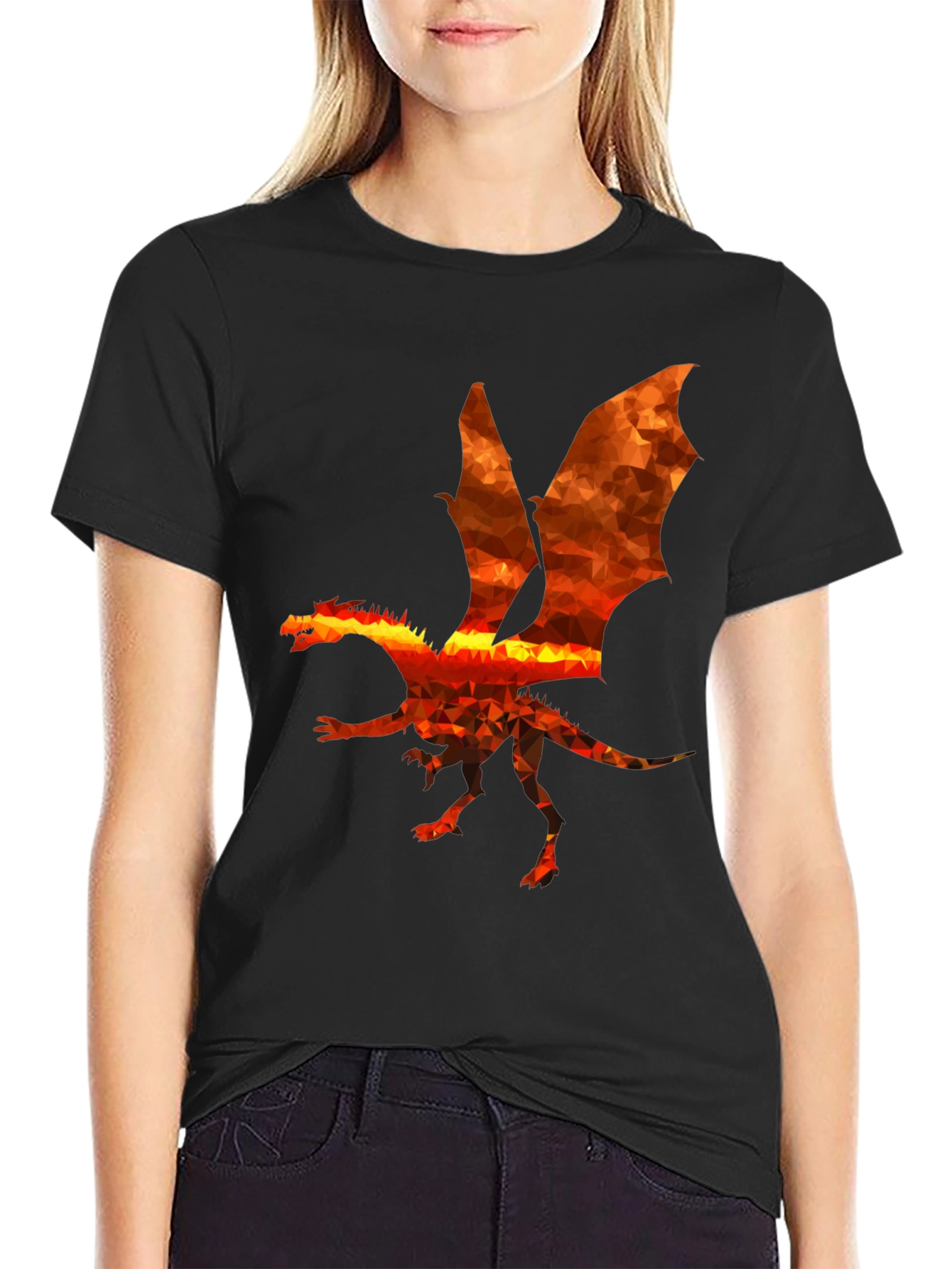 Geometric Dragon Graphic Black T-Shirt