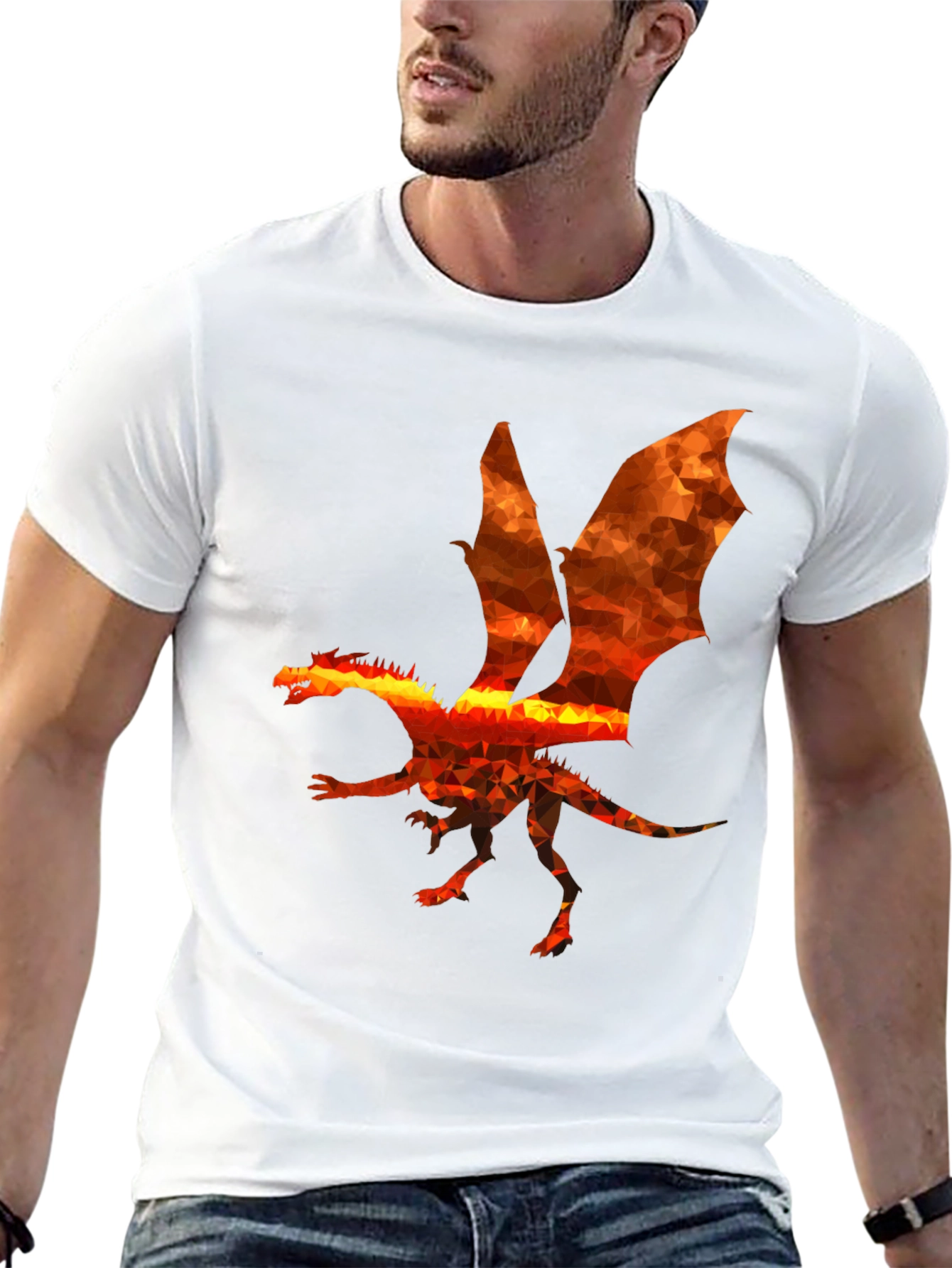 Geometric Dragon Graphic Black T-Shirt